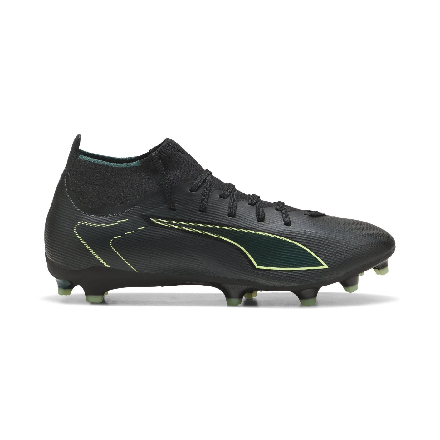 PUMA Ultra 6 Match+ High Grass/Artificial Grass Football Boots (MG) Black Dark Green Light Green