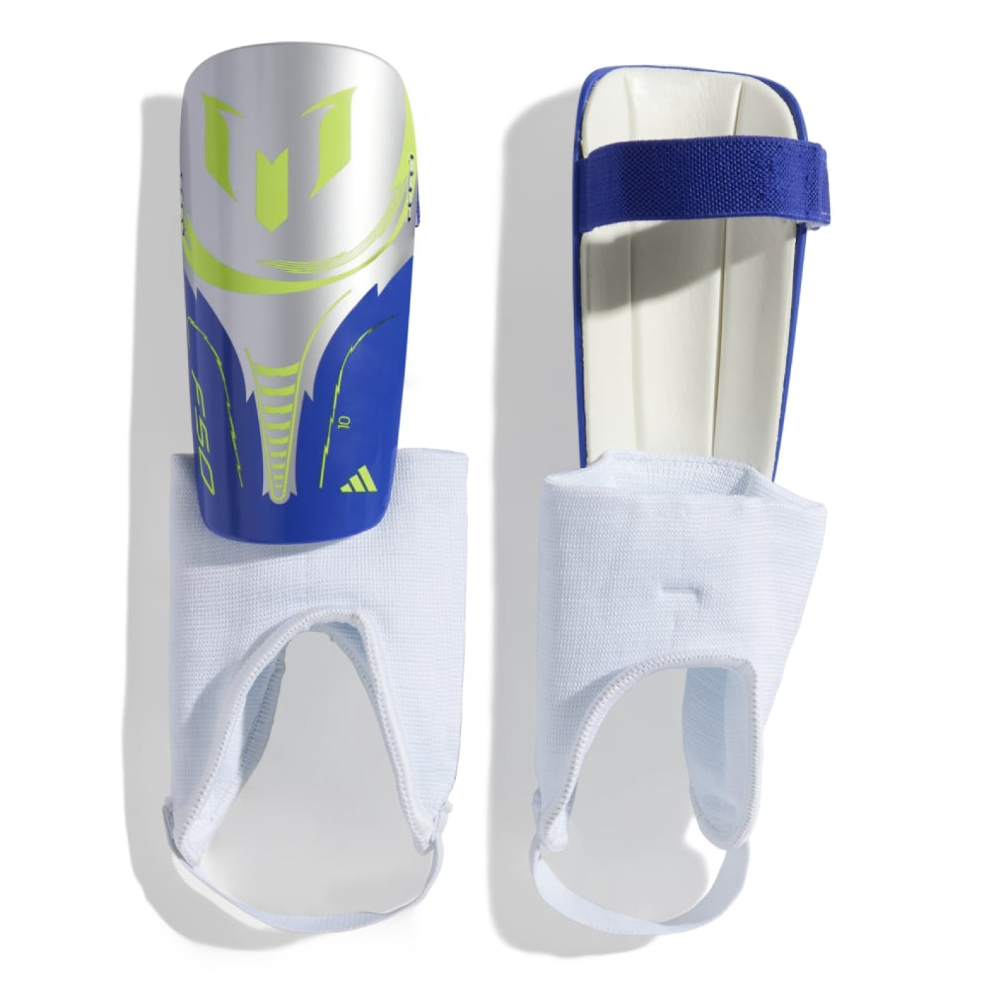 adidas Messi Match Kids Shin Guards Silver Blue Yellow
