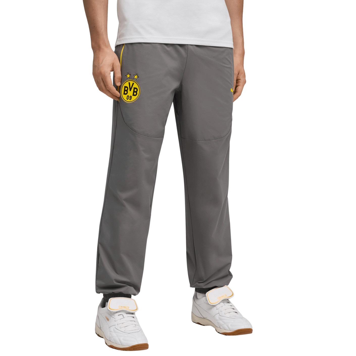 PUMA Borussia Dortmund Pumatech Trainingsbroek Woven 2025-2026 Donkergrijs Geel