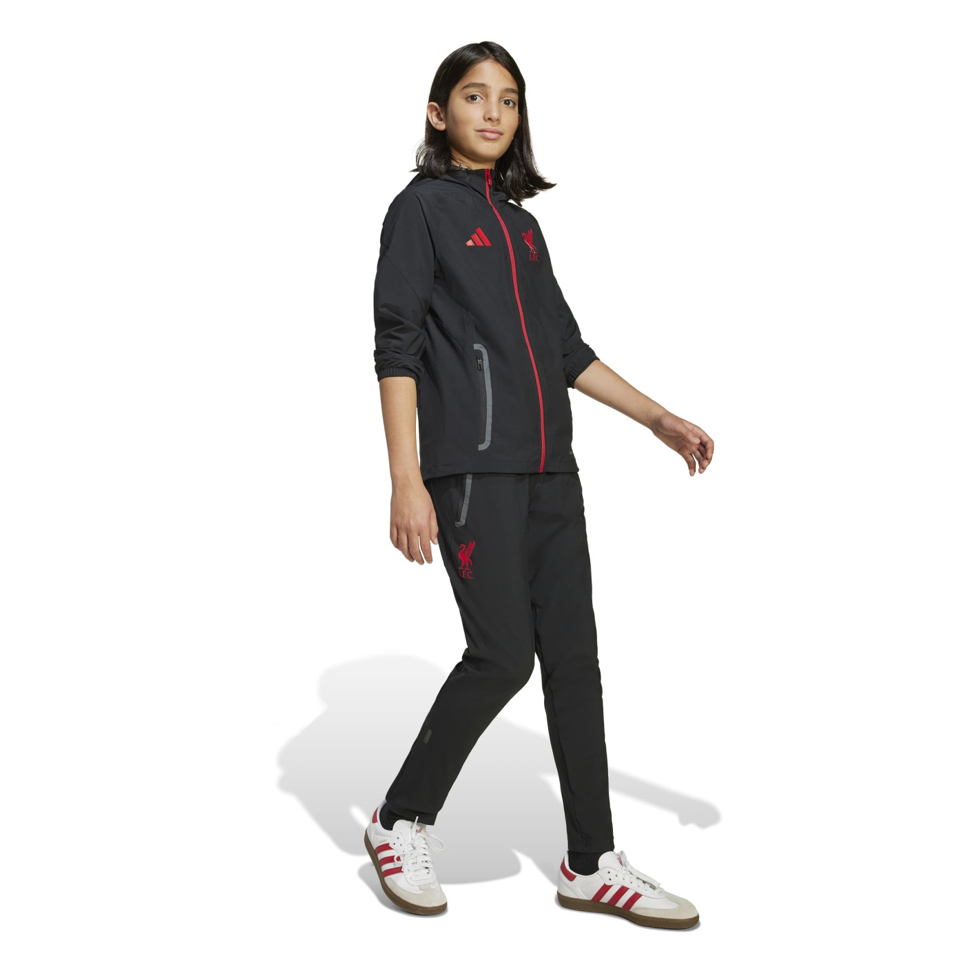 adidas Liverpool Vis Tech Tracksuit Full-Zip Kids Black Red