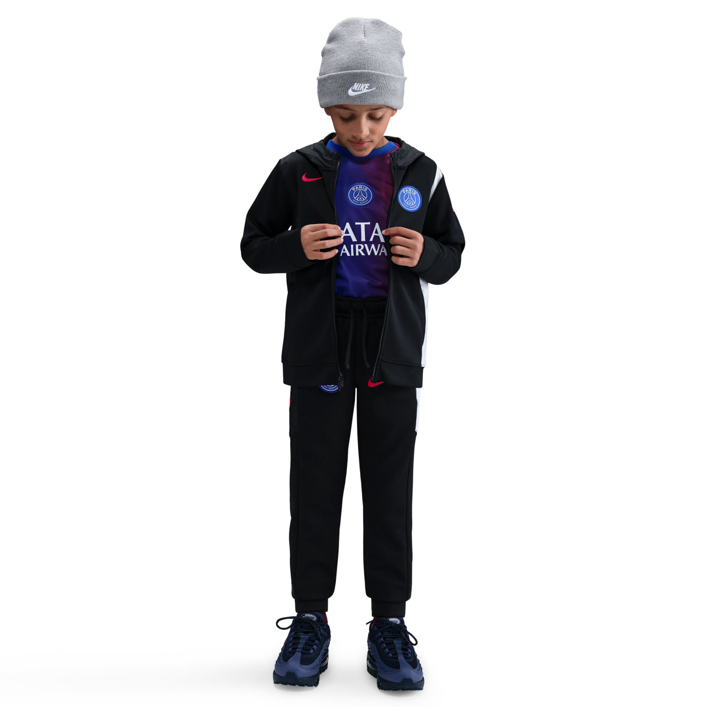 Nike Paris Saint-Germain Total 90 Trainingspak Full-Zip Hooded 2025-2026 Kids Zwart Wit Rood