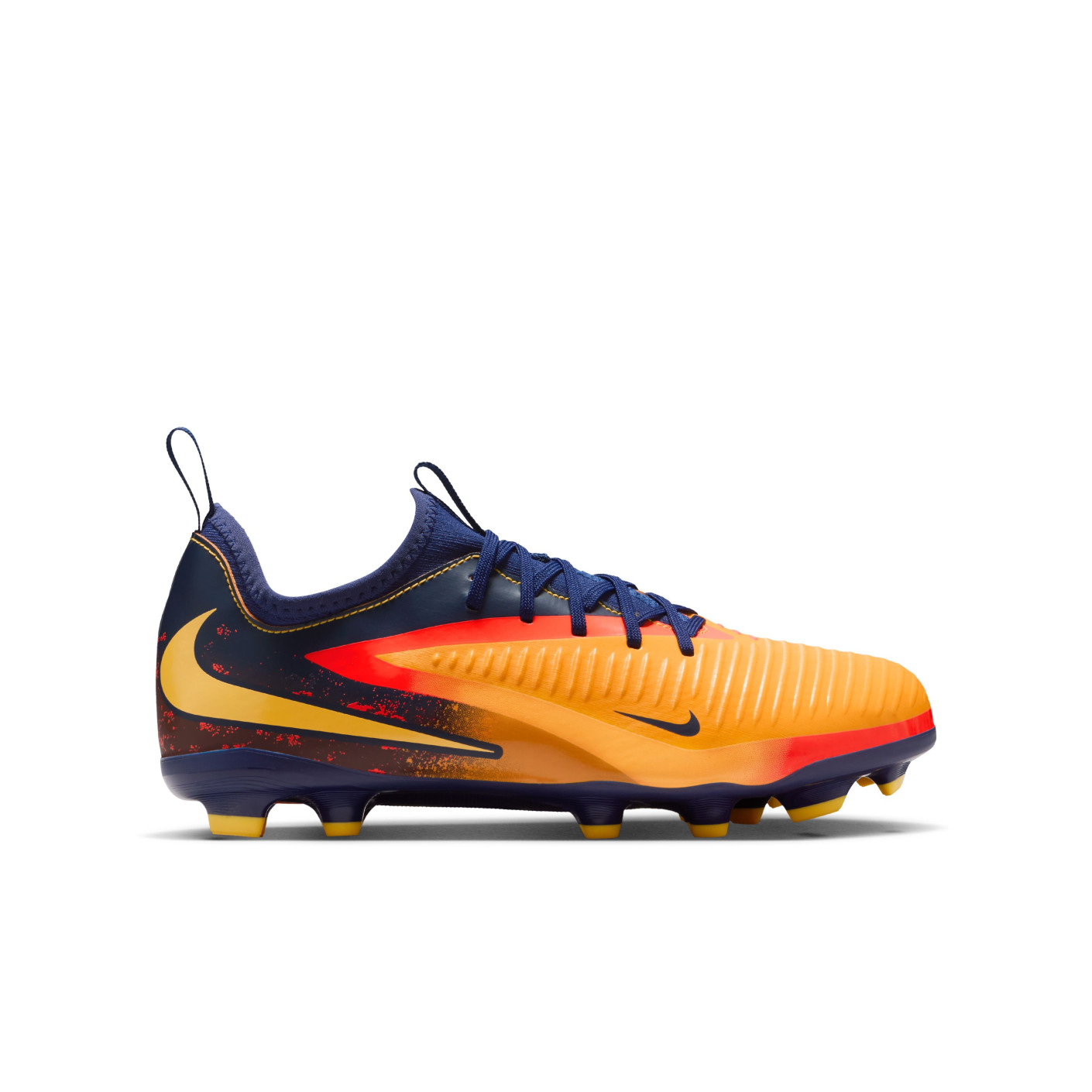 Nike Phantom 6 Low Haaland Academy Grass/Artificial Grass Football Boots (MG) Kids Dark Blue Orange Yellow Red