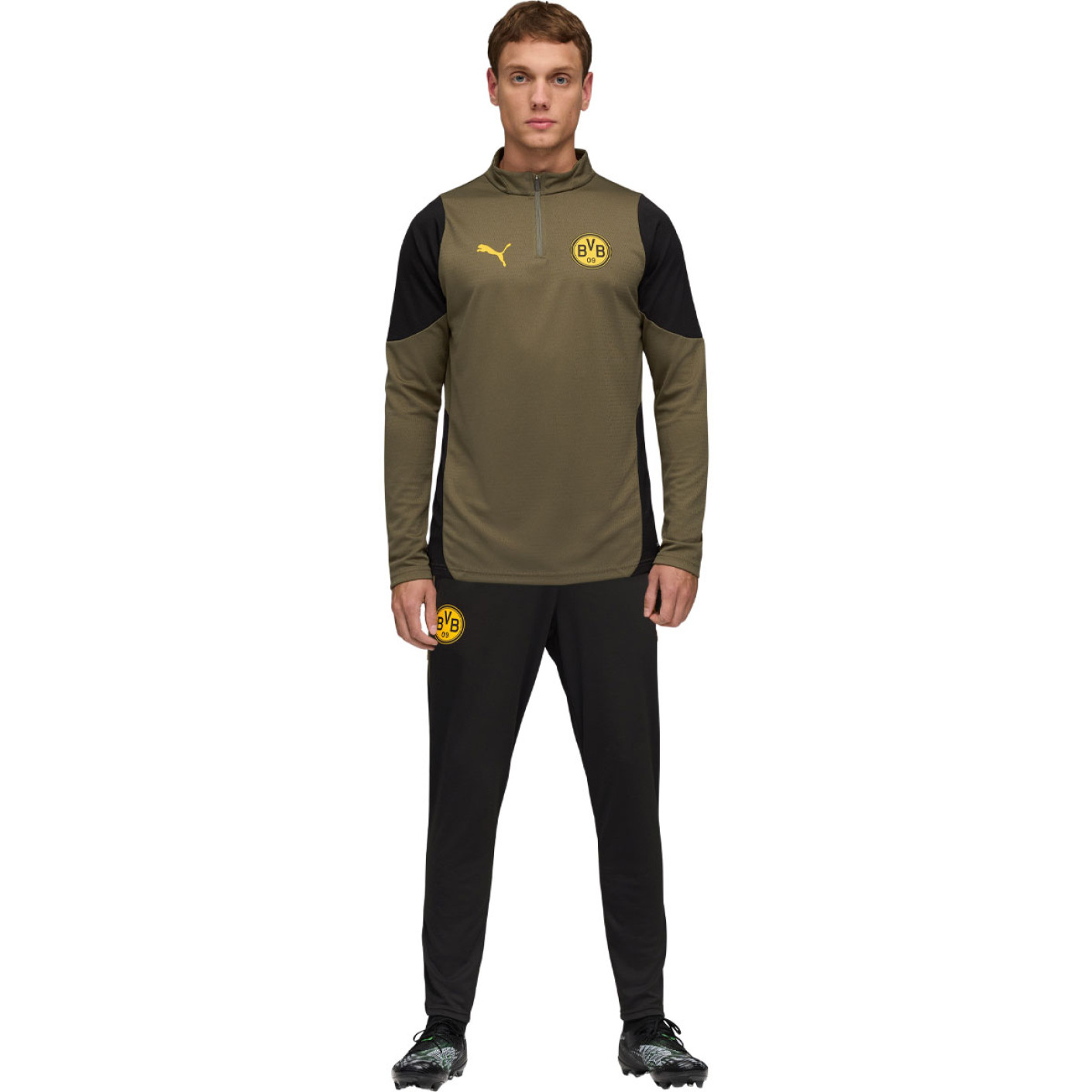 PUMA Borussia Dortmund Trainingspak 1/4-Zip 2025-2026 Olijfgroen Zwart