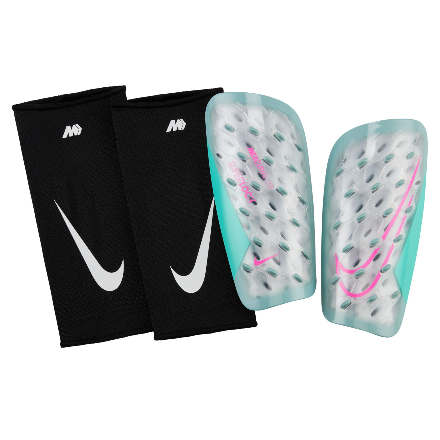 Nike Mercurial Lite Superlock Shin Guards Grey Light Blue Hot Pink