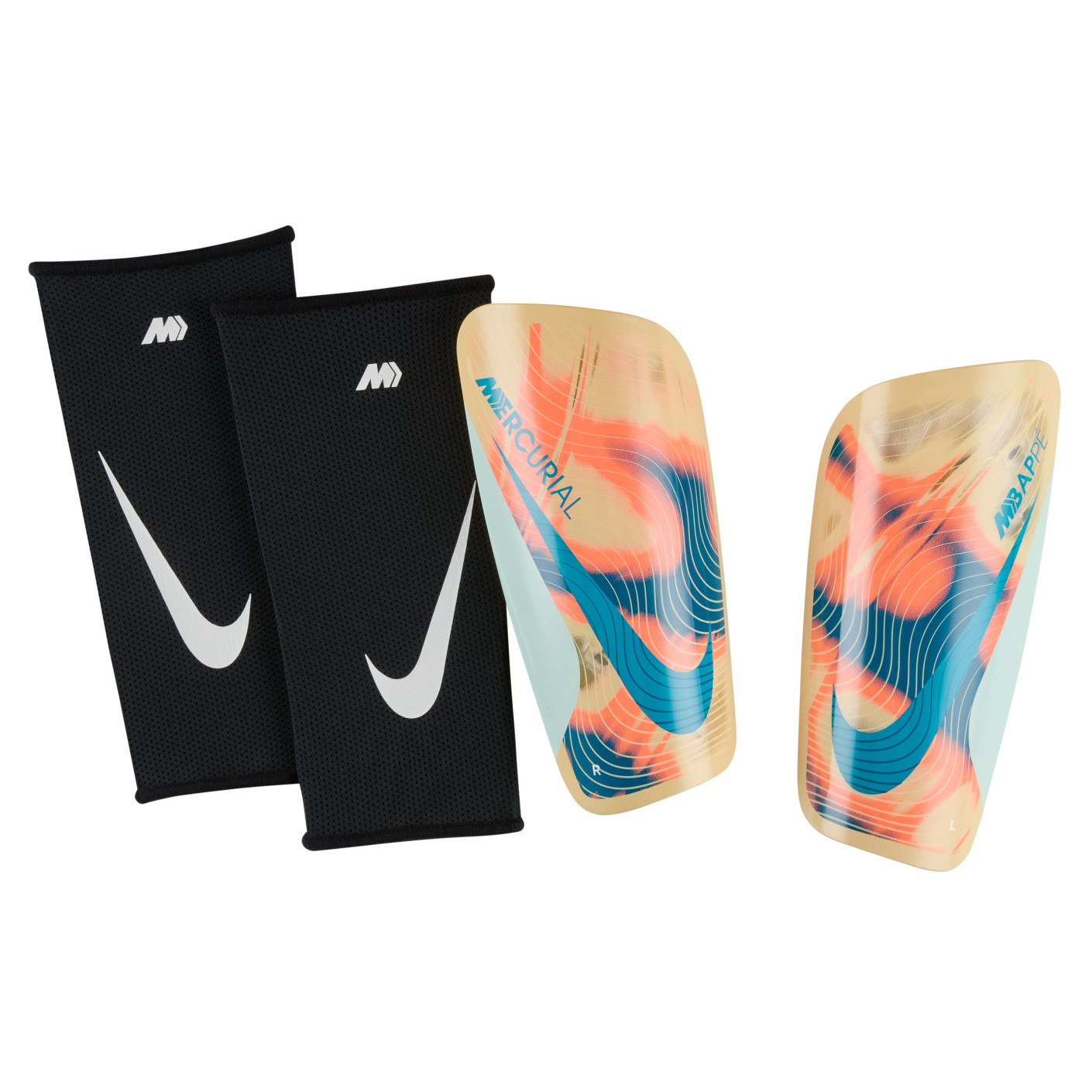 Nike Mercurial Mbappé Lite Shin Guards Light Orange Turquoise