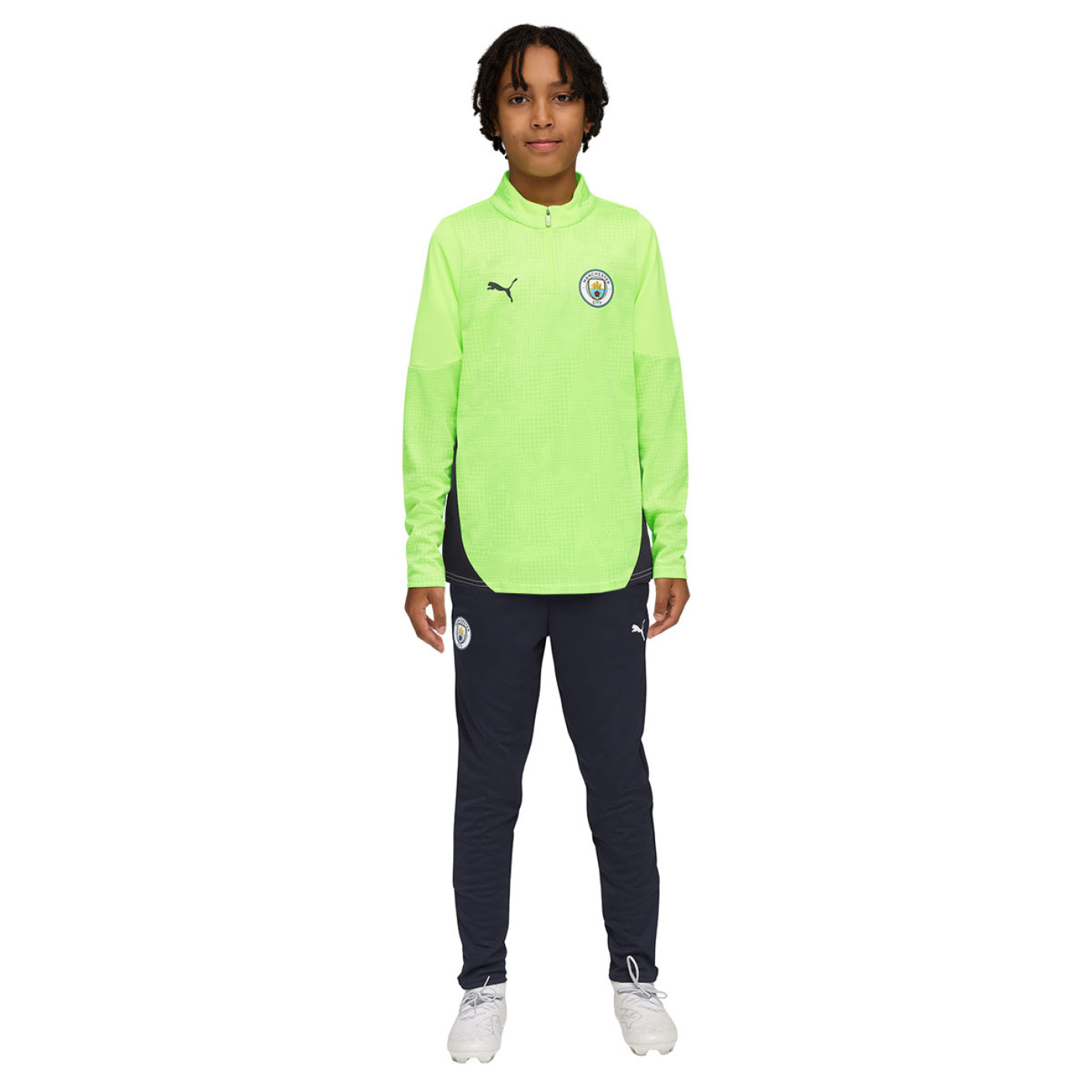 PUMA Manchester City 1/4-Zip Tracksuit 2025-2026 Kids Light Green Dark Blue