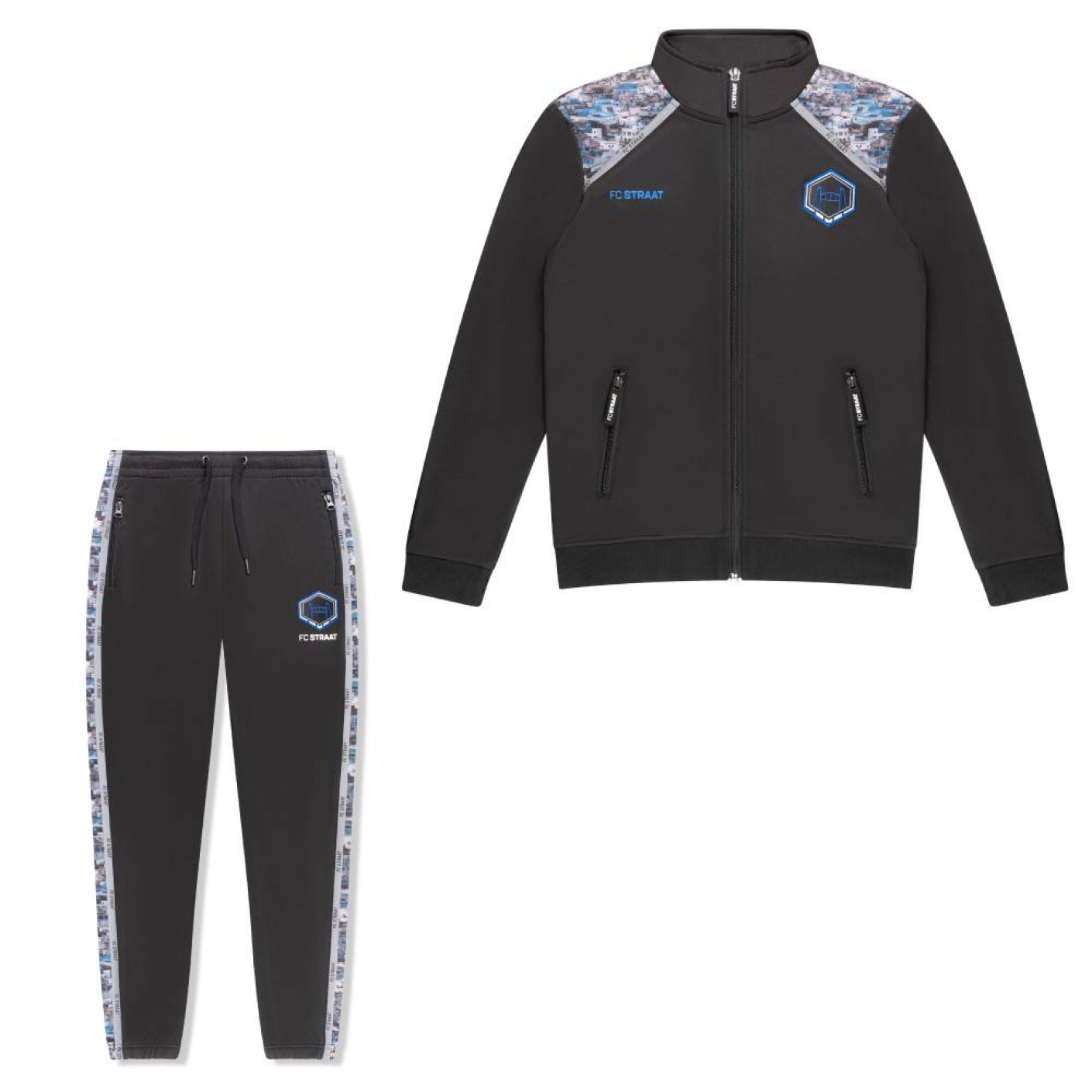 Touzani Damascus Alpine Trainingspak Full-Zip Kids Zwart Blauw Wit