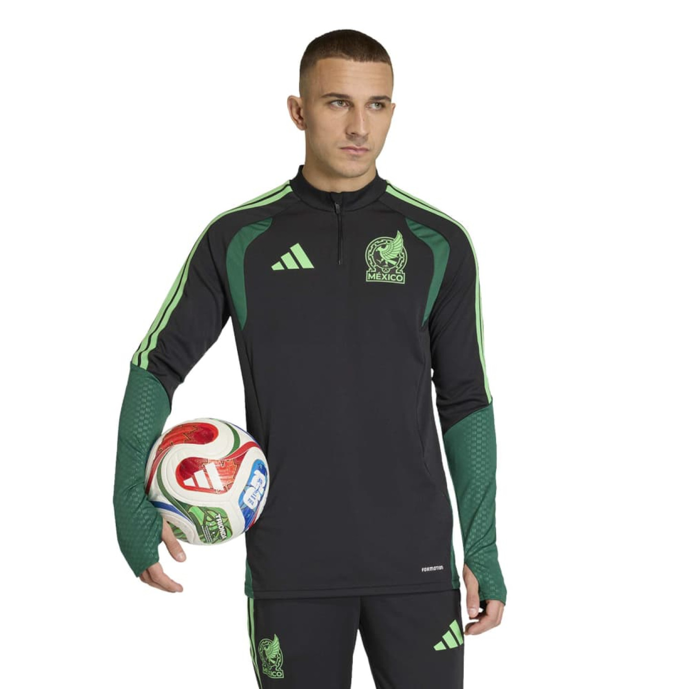 adidas Mexico Trainingstrui 1/4-Zip 2026-2028 Zwart Lichtgroen Groen