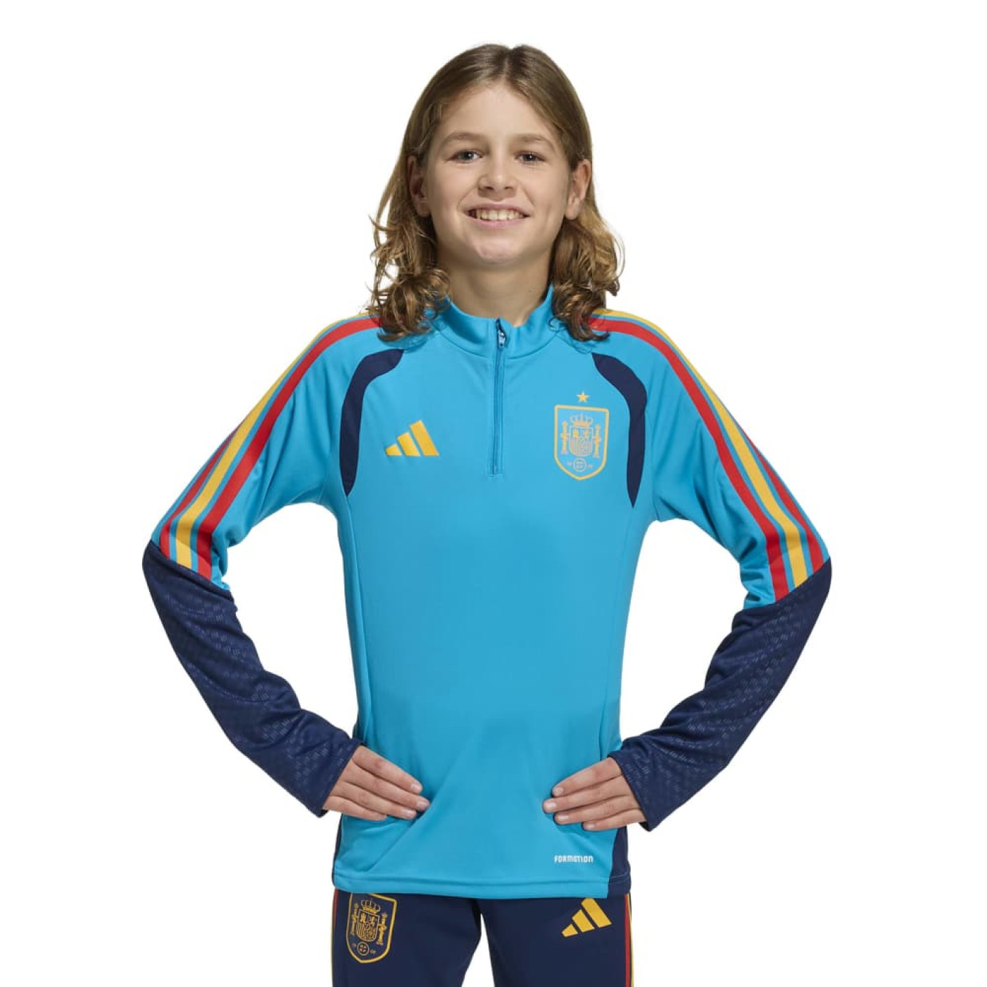adidas Spanje Trainingstrui 1/4-Zip 2026-2028 Kids Lichtblauw Donkerblauw Geel