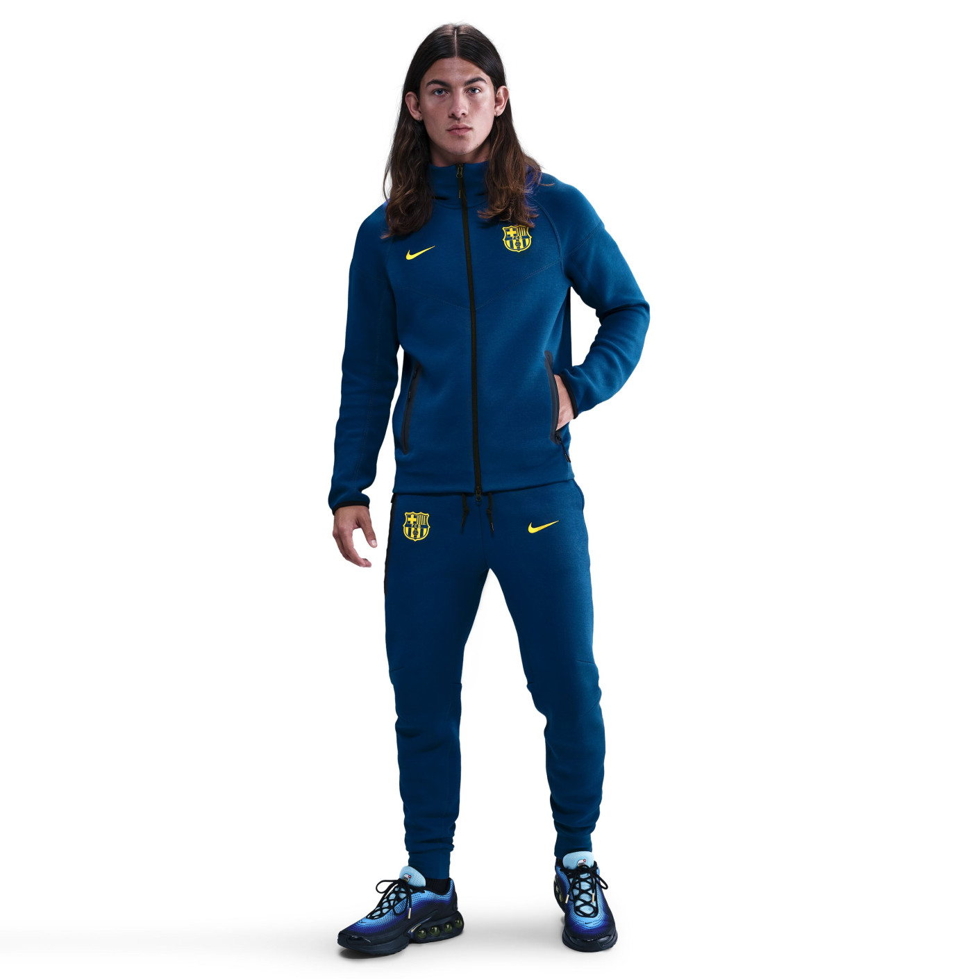 Nike FC Barcelona Tech Fleece Full-Zip Tracksuit 2025-2026 Dark Blue Yellow