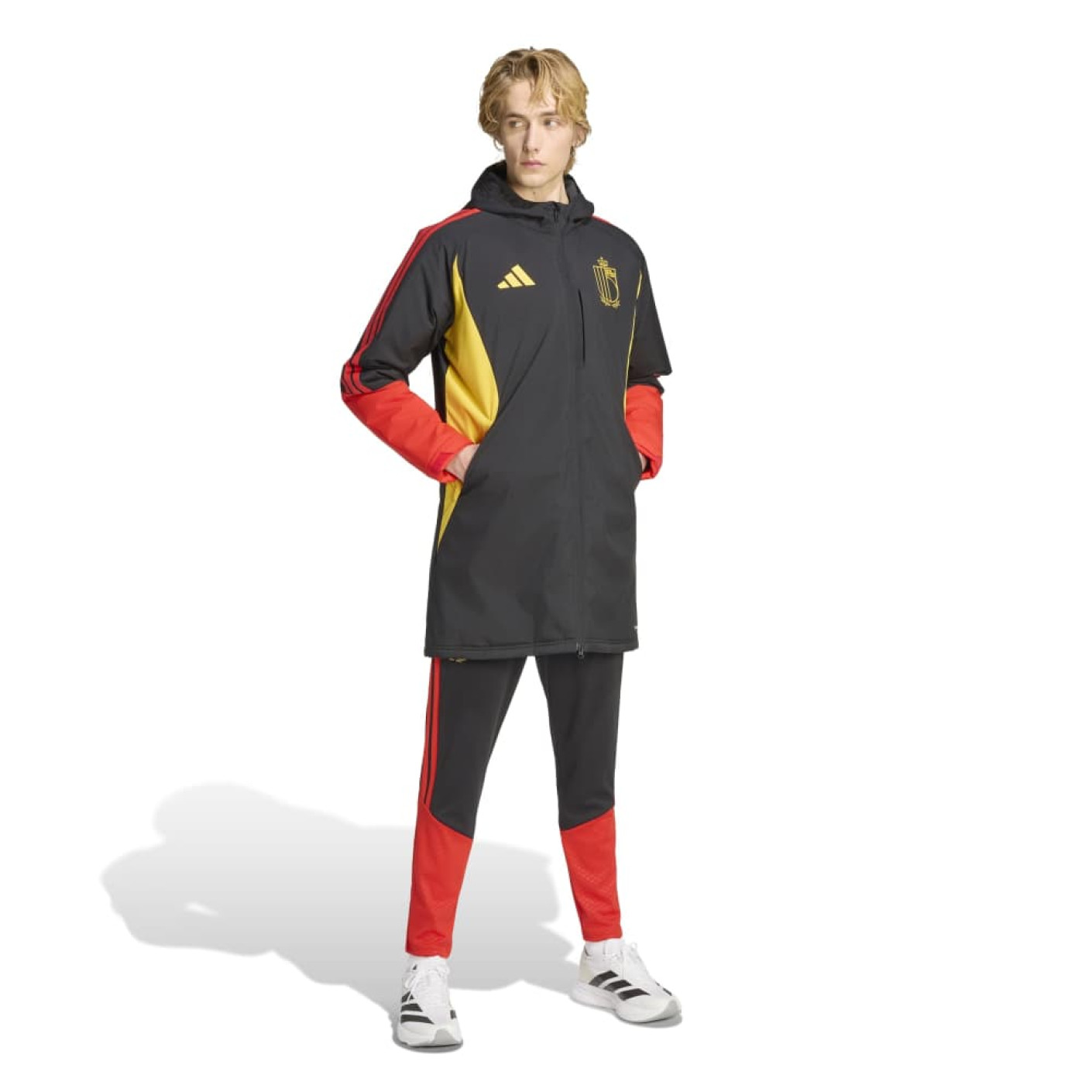adidas Belgium Long Winter Jacket 2026-2028 Black Yellow Red