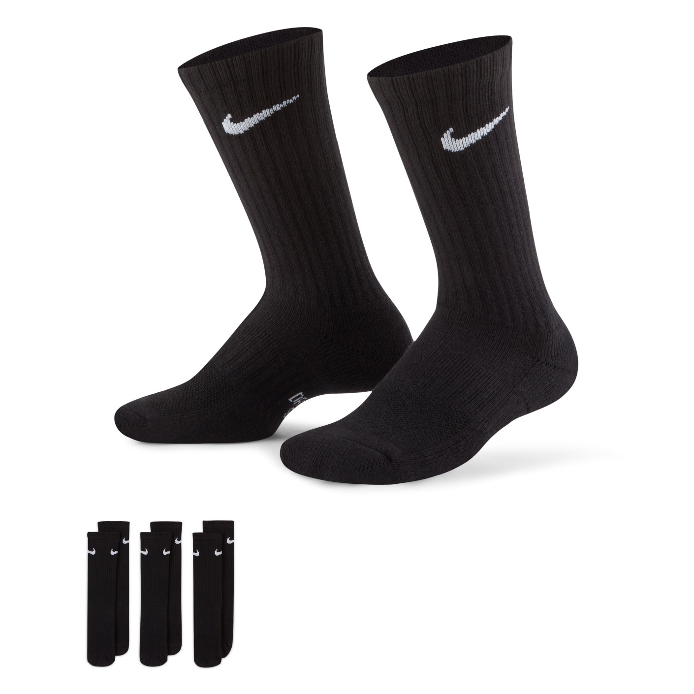 Nike Everyday Cushioned Crew Sportsokken 3-Pack Kids Zwart Wit