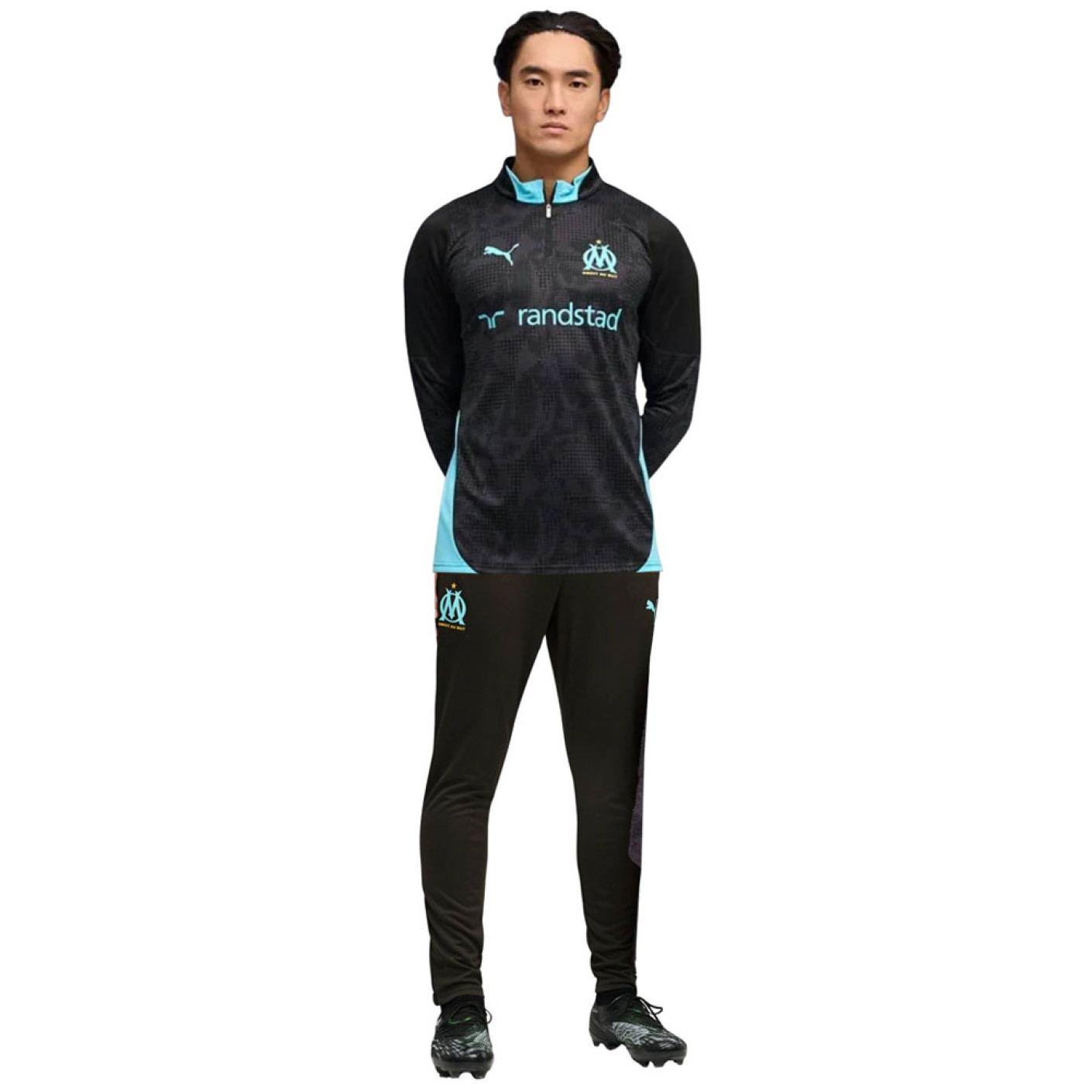PUMA Olympique Marseille Trainingspak 1/4-Zip 2025-2026 Zwart Lichtblauw