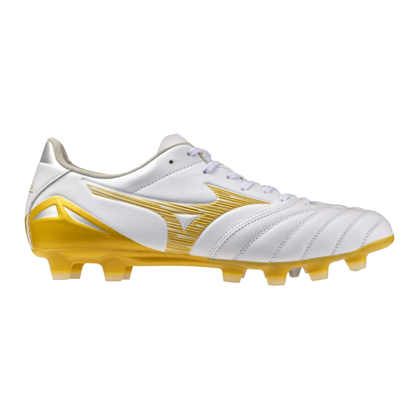 Mizuno Morelia Neo IV Pro Gras Voetbalschoenen (FG) Wit Goud Zilver