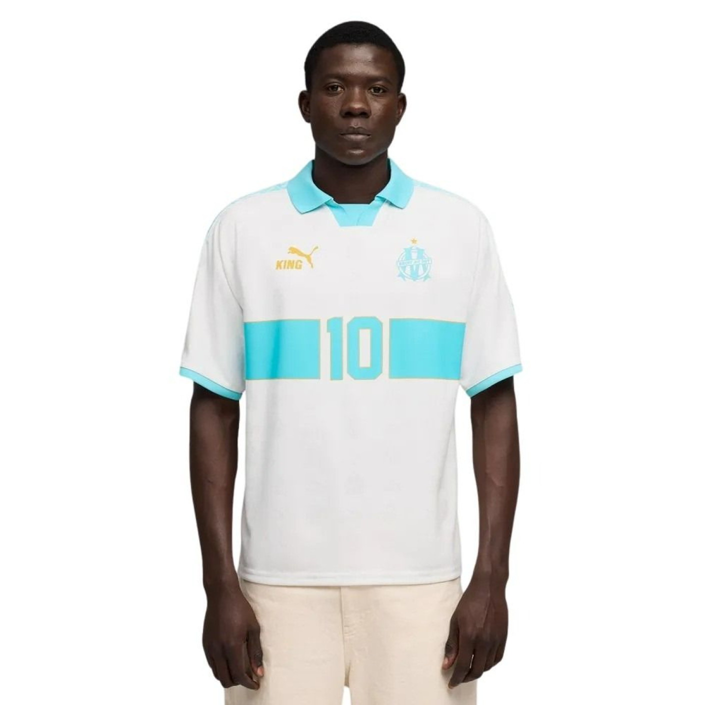 PUMA Olympique Marseille KING T-Shirt Retro Wit Lichtblauw Goud