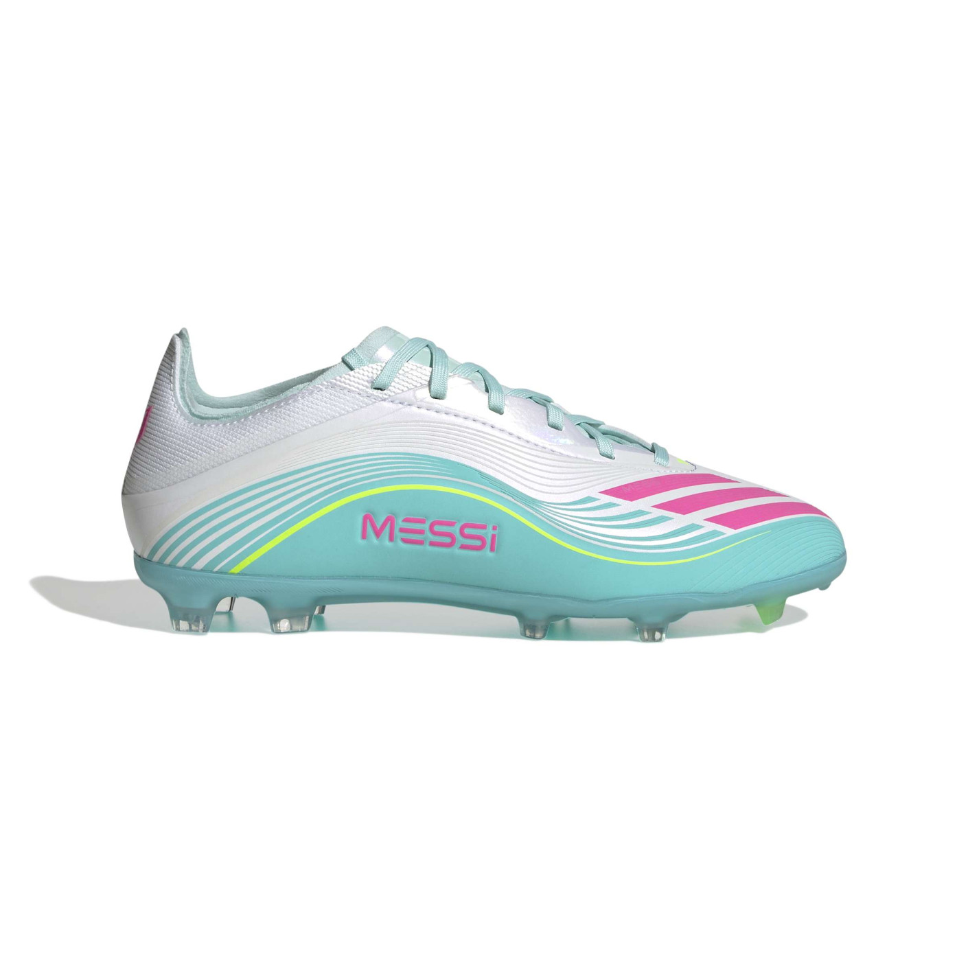 adidas F50 Messi Elite Gras Football Boots (FG) Kids White Turquoise Pink