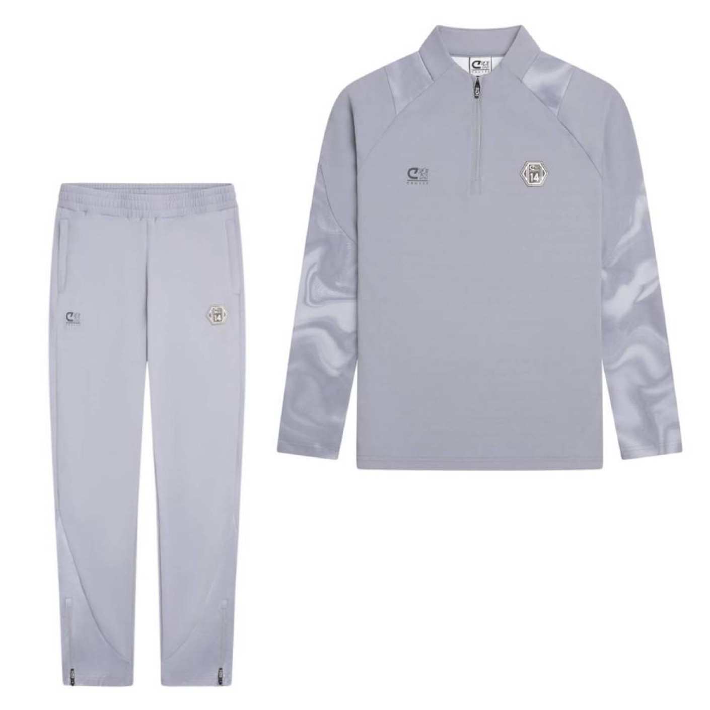 Cruyff Defense Tracksuit 1/4-Zip Kids Light Grey Black Light Blue