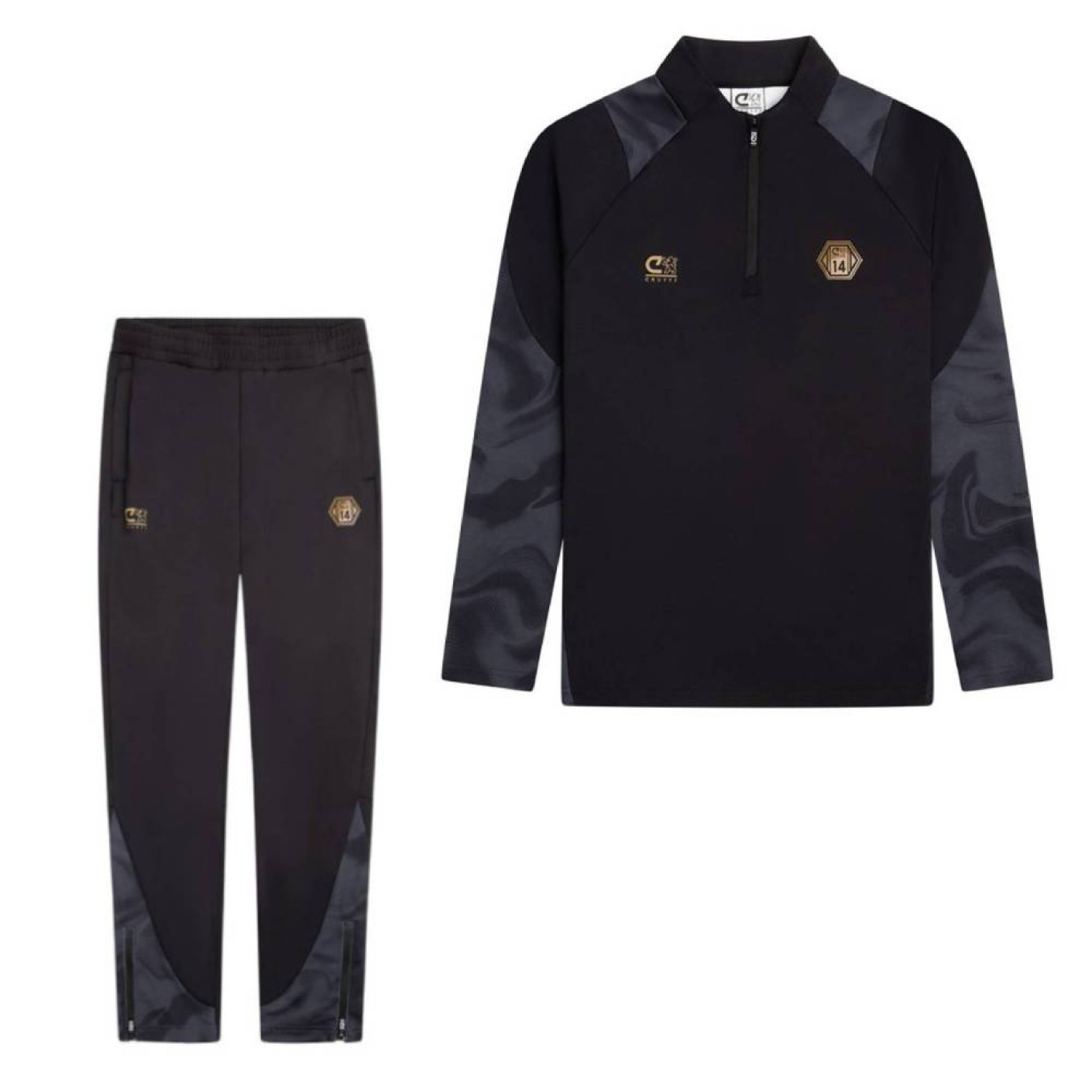 Cruyff Defense Tracksuit 1/4-Zip Kids Black Dark Grey Gold