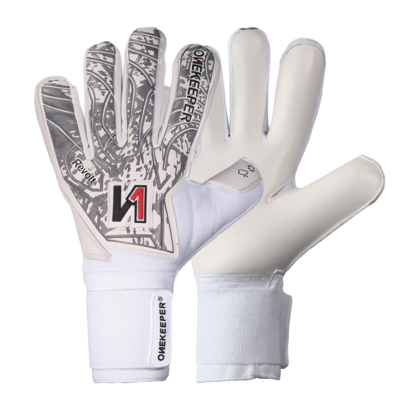 Onekeeper Revolt Kids Goalkeeper Gloves White Silver Grey