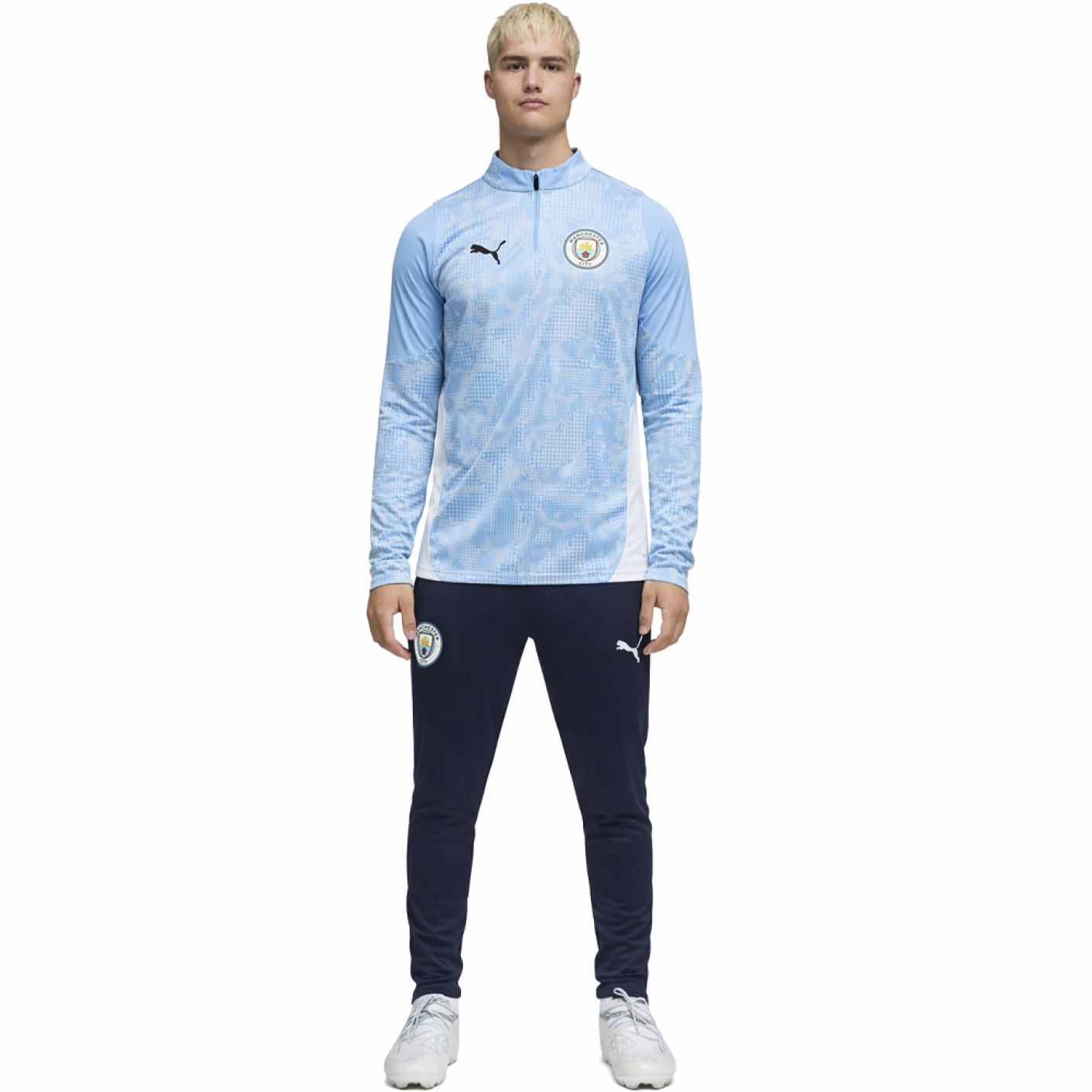 PUMA Manchester City Trainingspak 1/4-Zip 2025-2026 Lichtblauw Donkerblauw Wit