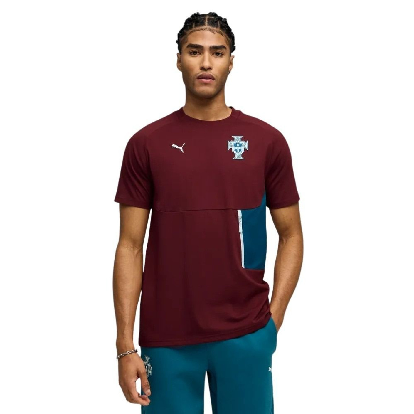 PUMA Portugal Pumatech T-Shirt 2026-2028 Bordeauxrood Blauwgroen Wit