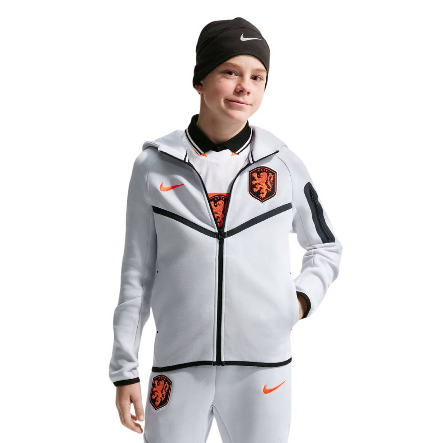 Nike Netherlands Tech Fleece Vest 2026-2028 Kids Light Grey Black Bright Orange