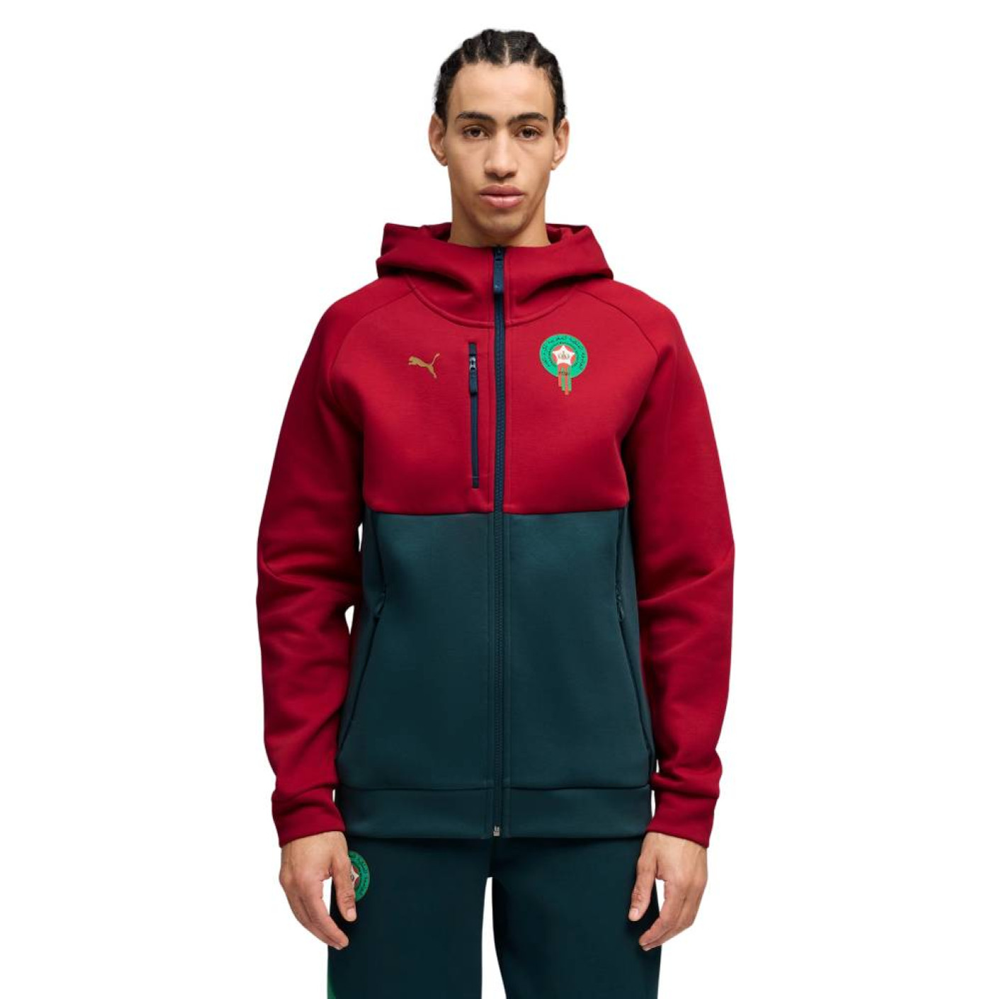 PUMA Marokko Pumatech Trainingsjack Hooded 2026-2028 Rood Donkergroen Goud