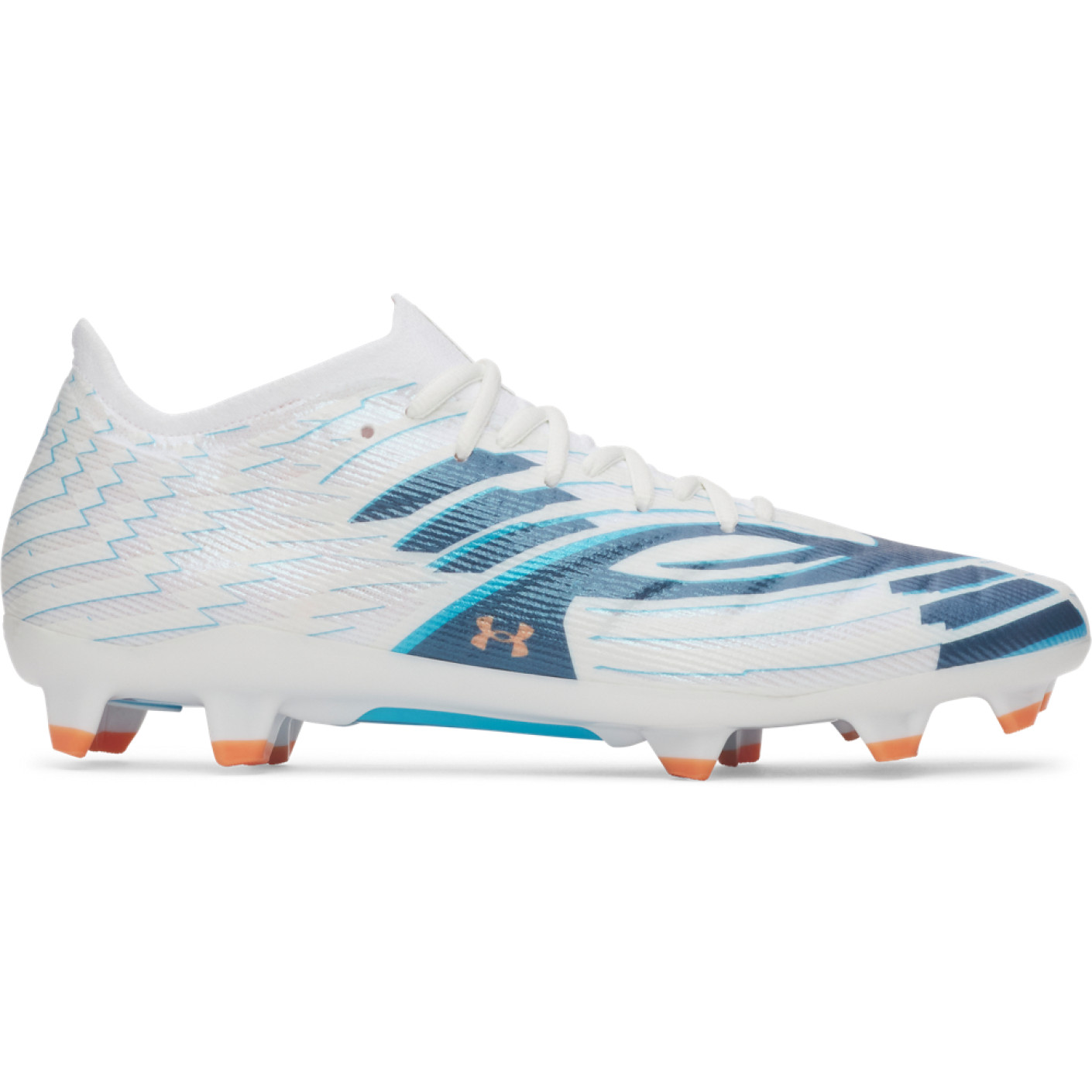Under Armour Shadow Pro 4 Gras Voetbalschoenen (FG) Wit Donkerblauw Azuurblauw Oranje