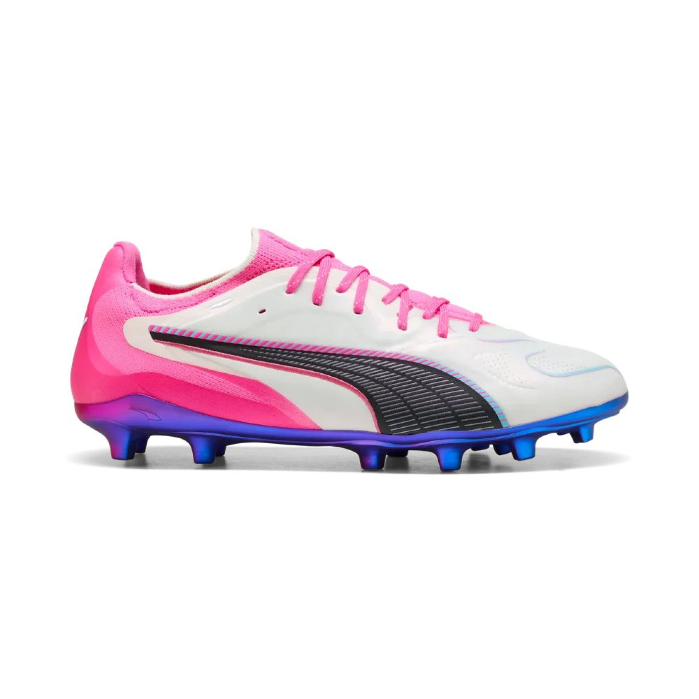 PUMA King 20 Ultimate Gras Voetbalschoenen (FG) Wit Felroze Blauw Geel