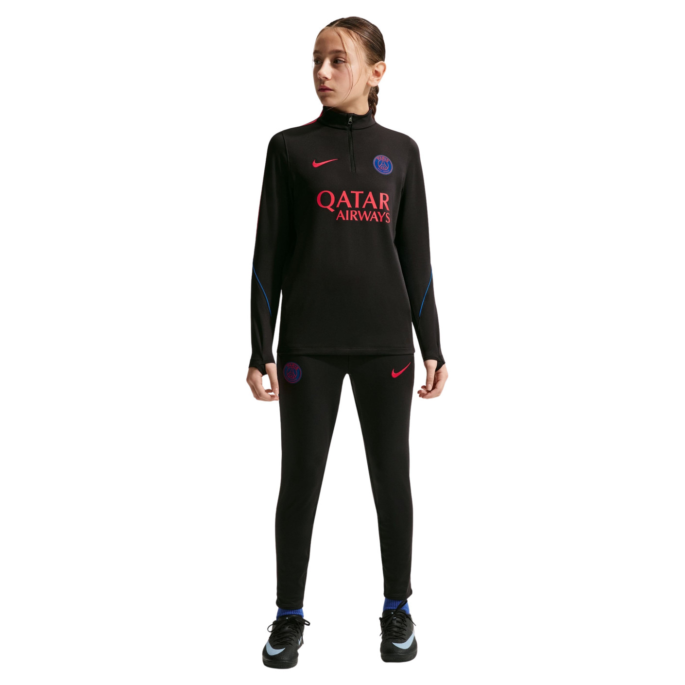 Nike Paris Saint-Germain Strike Trainingspak 1/4-Zip 2026-2027 Kids Zwart Felrood Donkerblauw