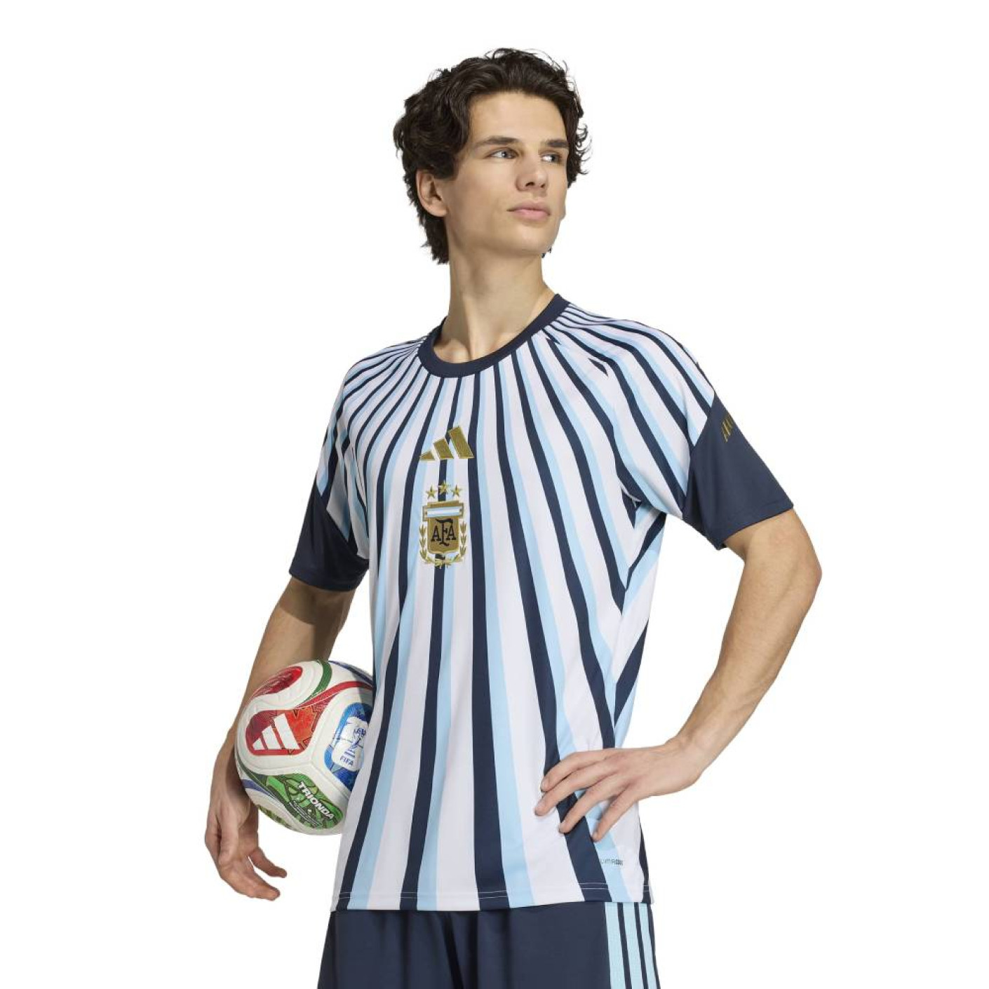 adidas Argentinië Pre-Match Trainingsshirt 2026-2028 Wit Donkerblauw Lichtblauw