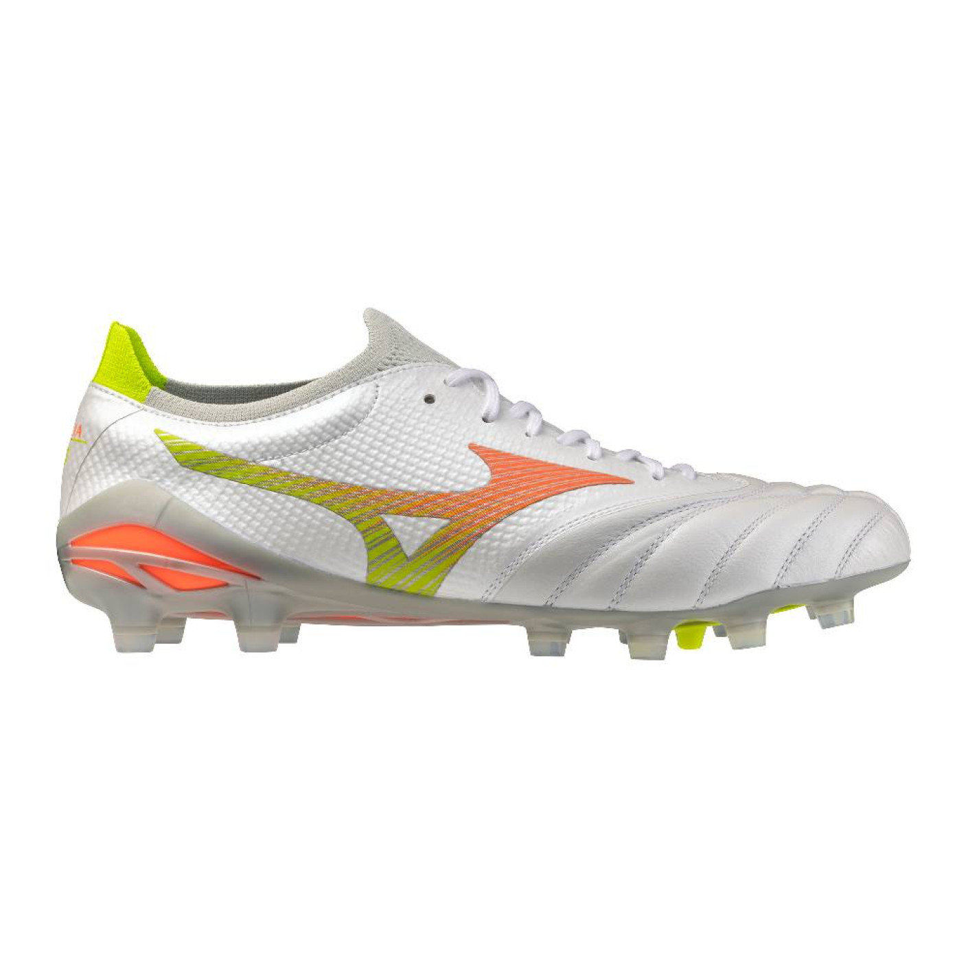 Mizuno Morelia Neo V Beta Elite Gras Voetbalschoenen (FG) Wit Oranje Limoen