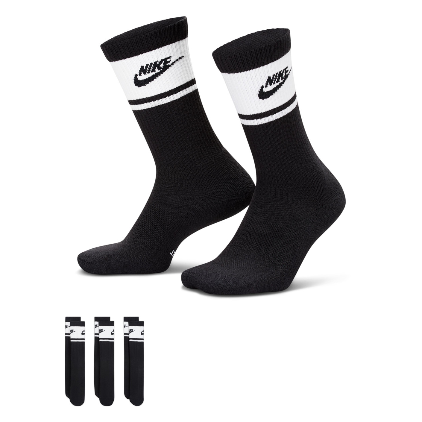 Nike Everyday Elevated Futura Crew Sokken 3-Pack Zwart Wit