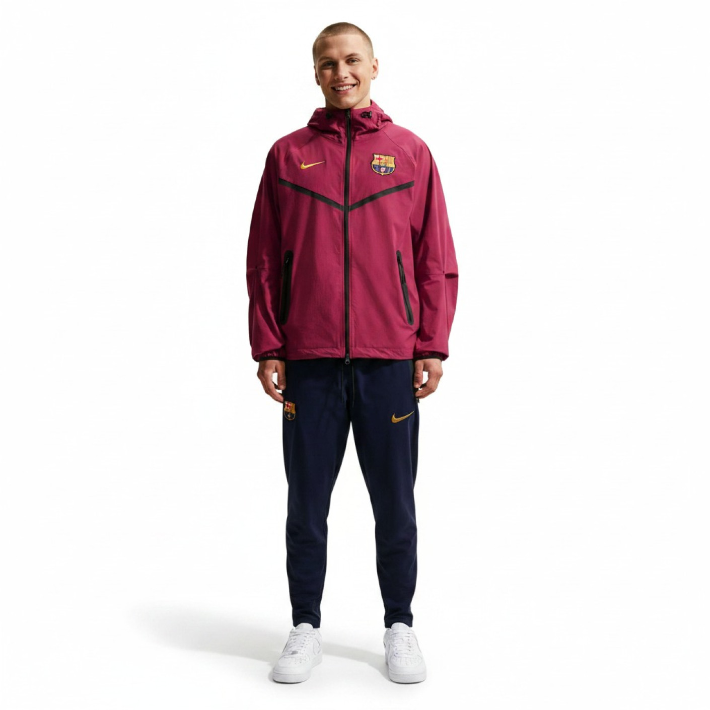 Nike FC Barcelona Tech Woven Tracksuit Hooded Full-Zip 2026-2027 Red Dark Blue Yellow