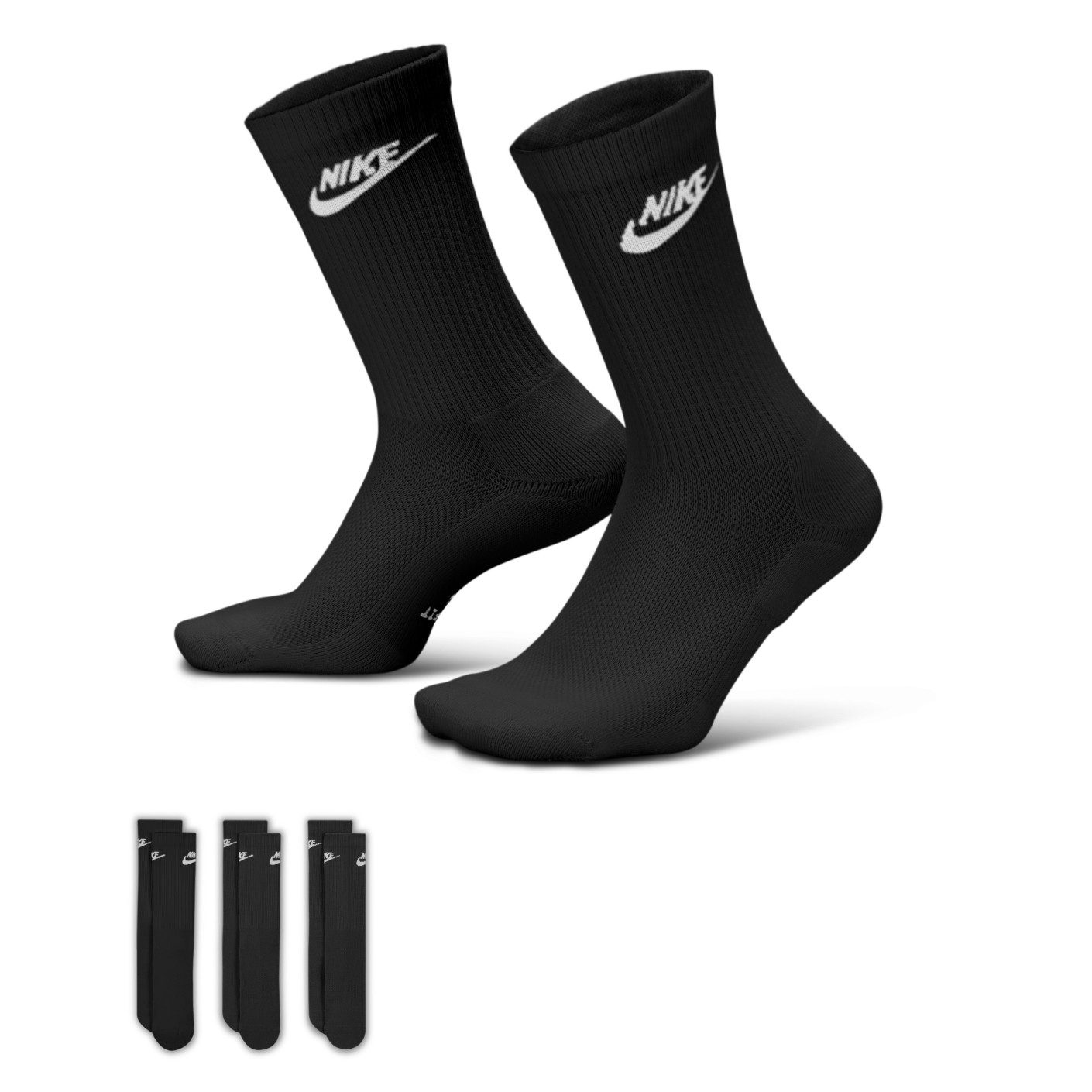 Nike Everyday Elevated Crew Socks 3-Pack Black White
