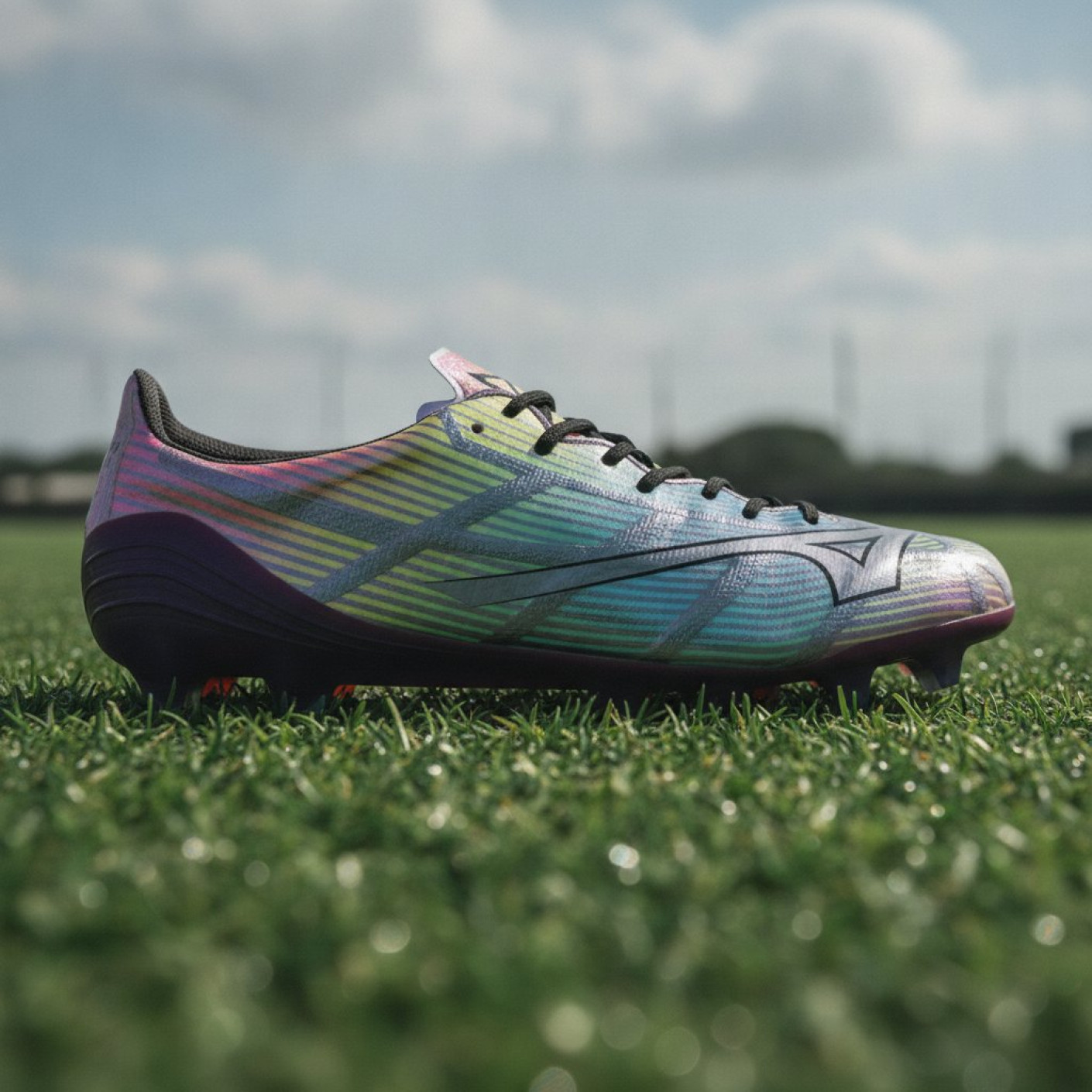 Mizuno Alpha II Japan Gras Voetbalschoenen (FG) Zilver Zwart Blauw