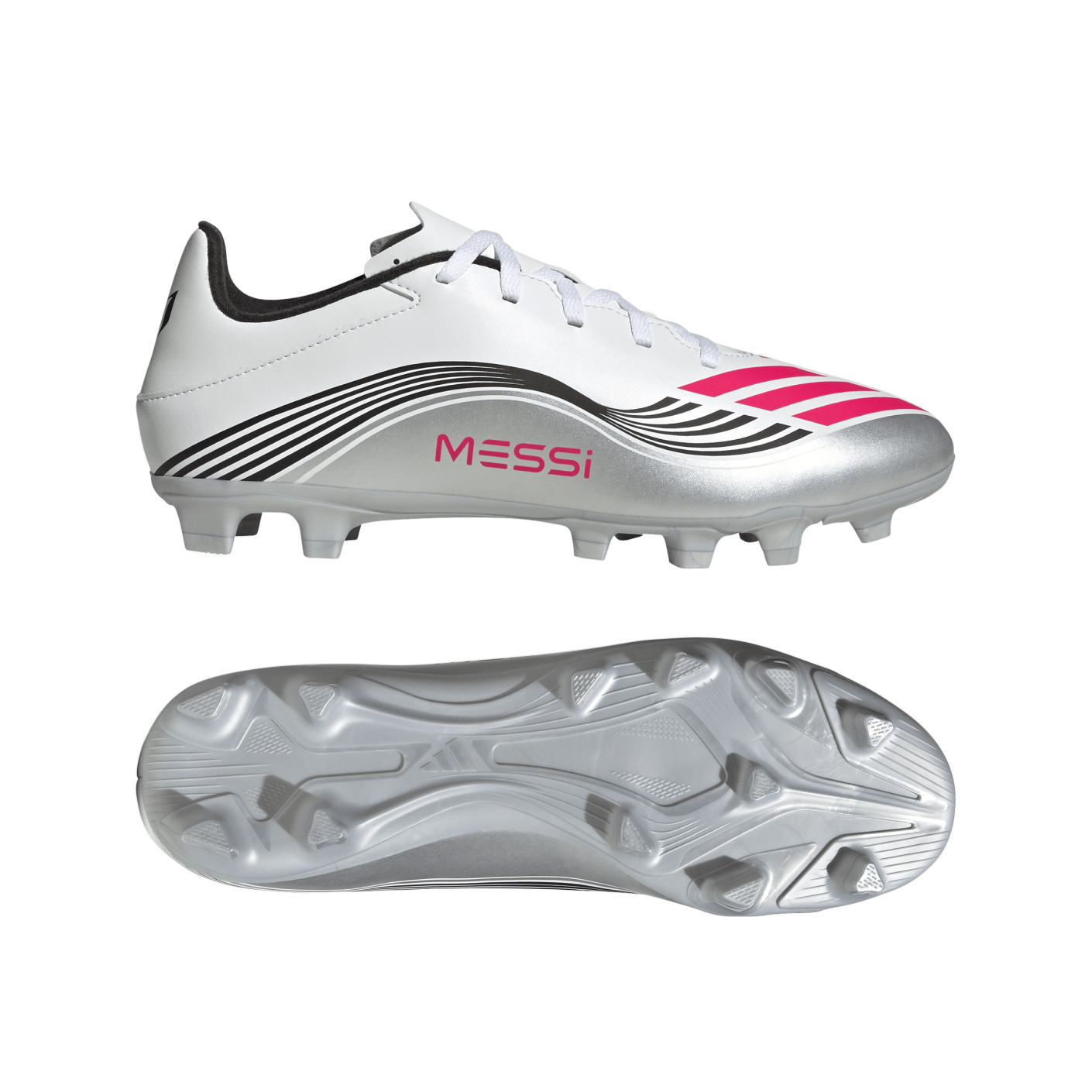 adidas F50 Messi Club Gras / Kunstgras Voetbalschoenen (MG) Wit Zilver Rood