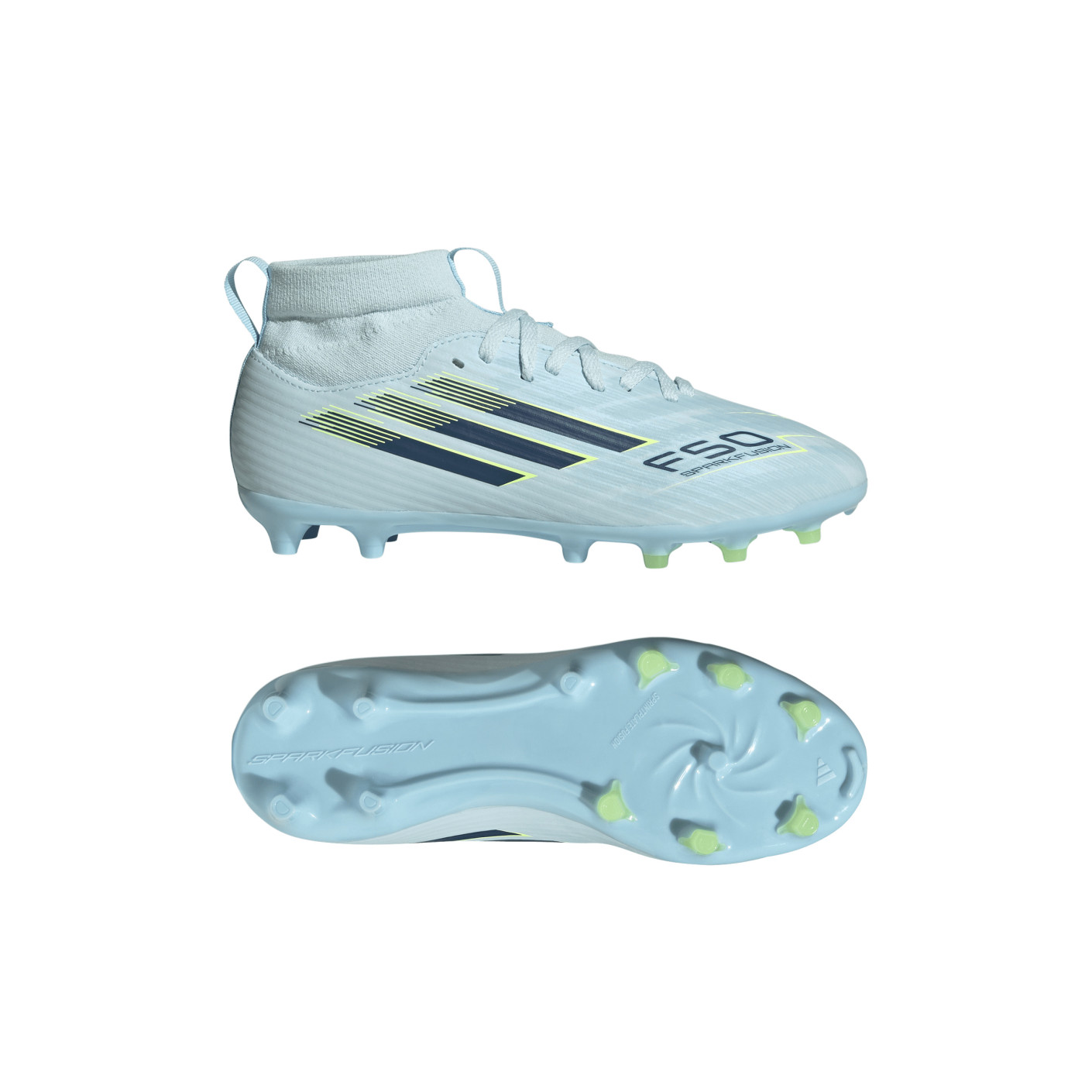 adidas F50 Sparkfusion League Gras / Kunstgras Voetbalschoenen (MG) Kids Lichtblauw Donkerblauw Neongeel