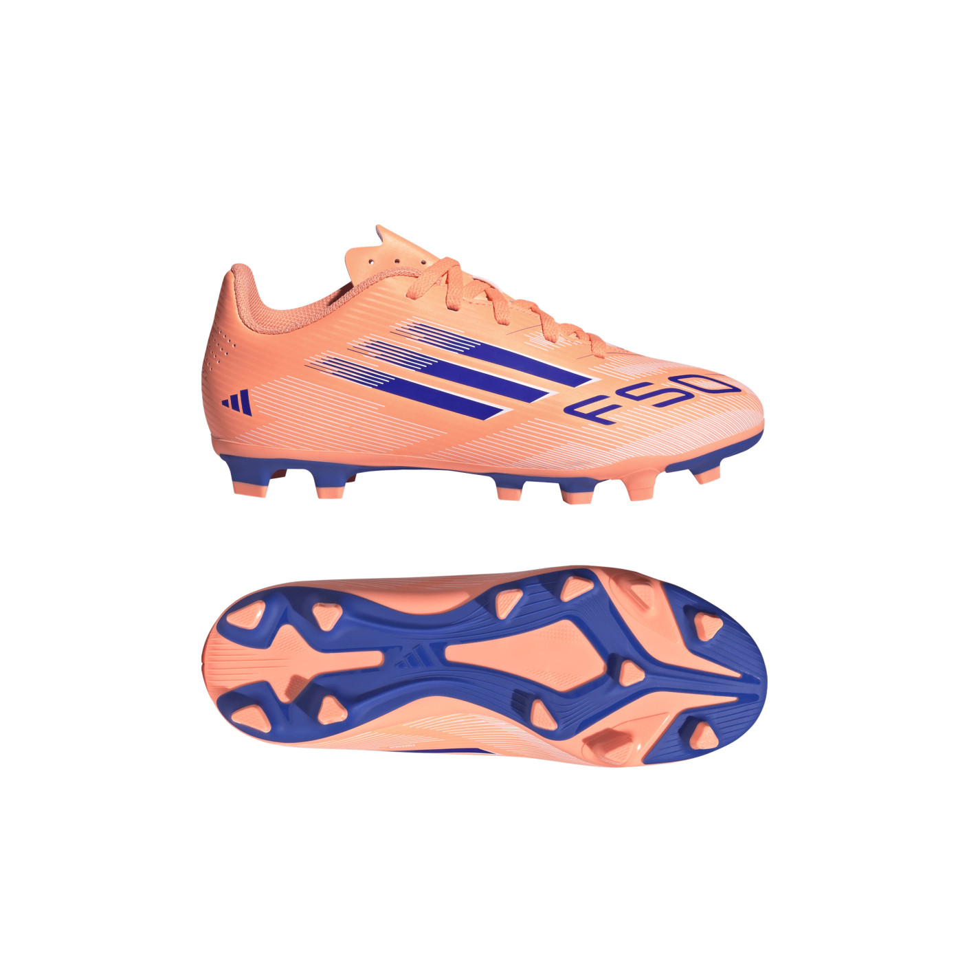 adidas F50 Club Gras / Kunstgras Voetbalschoenen (MG) Kids Oranje Blauw Wit