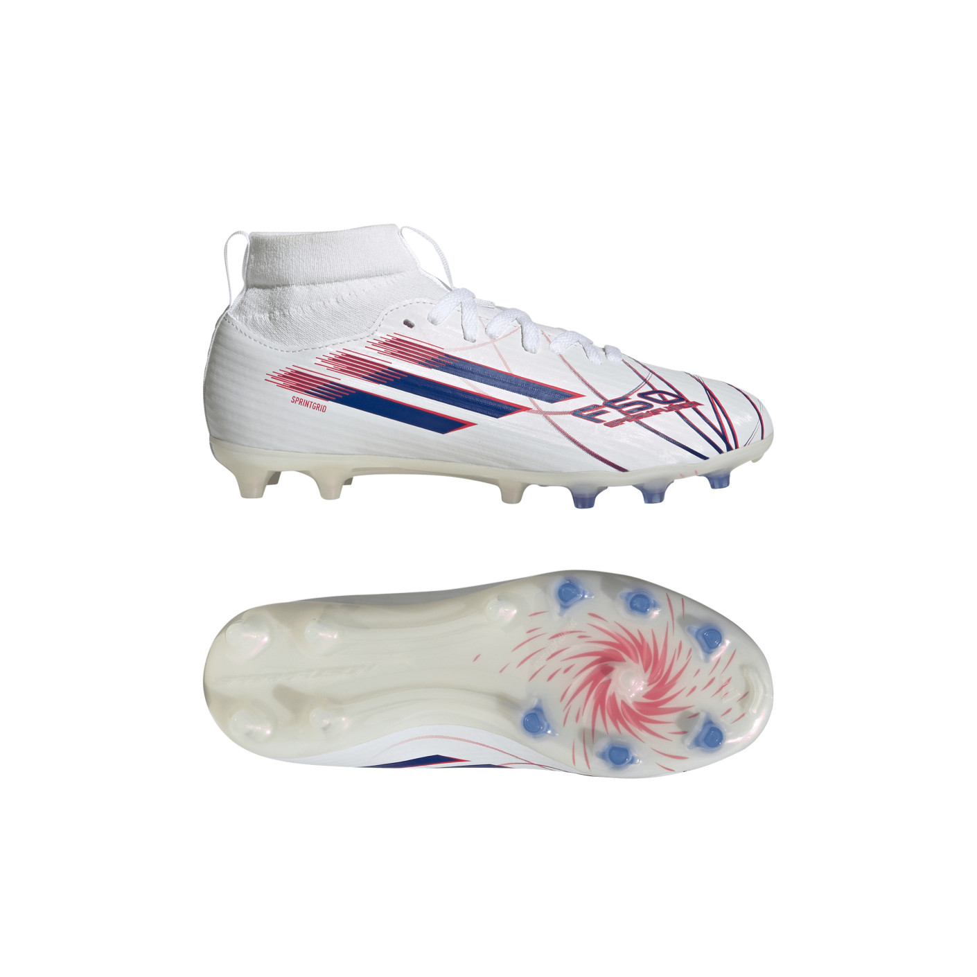 adidas F50 Sparkfusion League Gras / Kunstgras Voetbalschoenen (MG) Kids Wit Blauw Rood