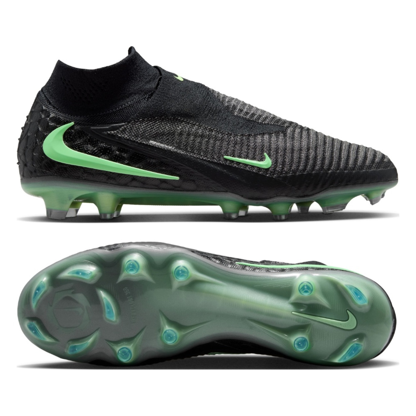 Nike Phantom 6 High Elite Grass Football Boots (FG) Black Bright Green