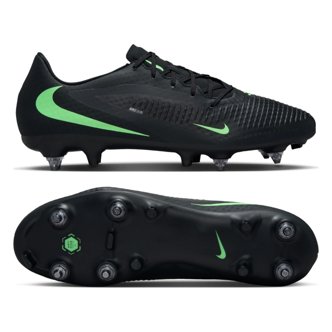 Nike Phantom 6 Low Academy Iron Stud Football Boots (SG) Anti-Clog Black Bright Green