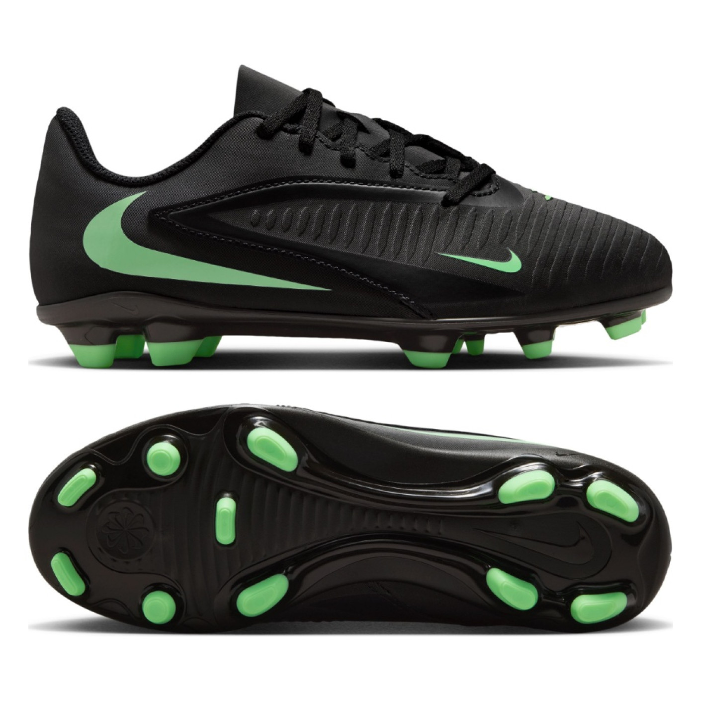 Nike Phantom 6 Low Club Grass/Artificial Grass Football Boots (MG) Kids Black Bright Green