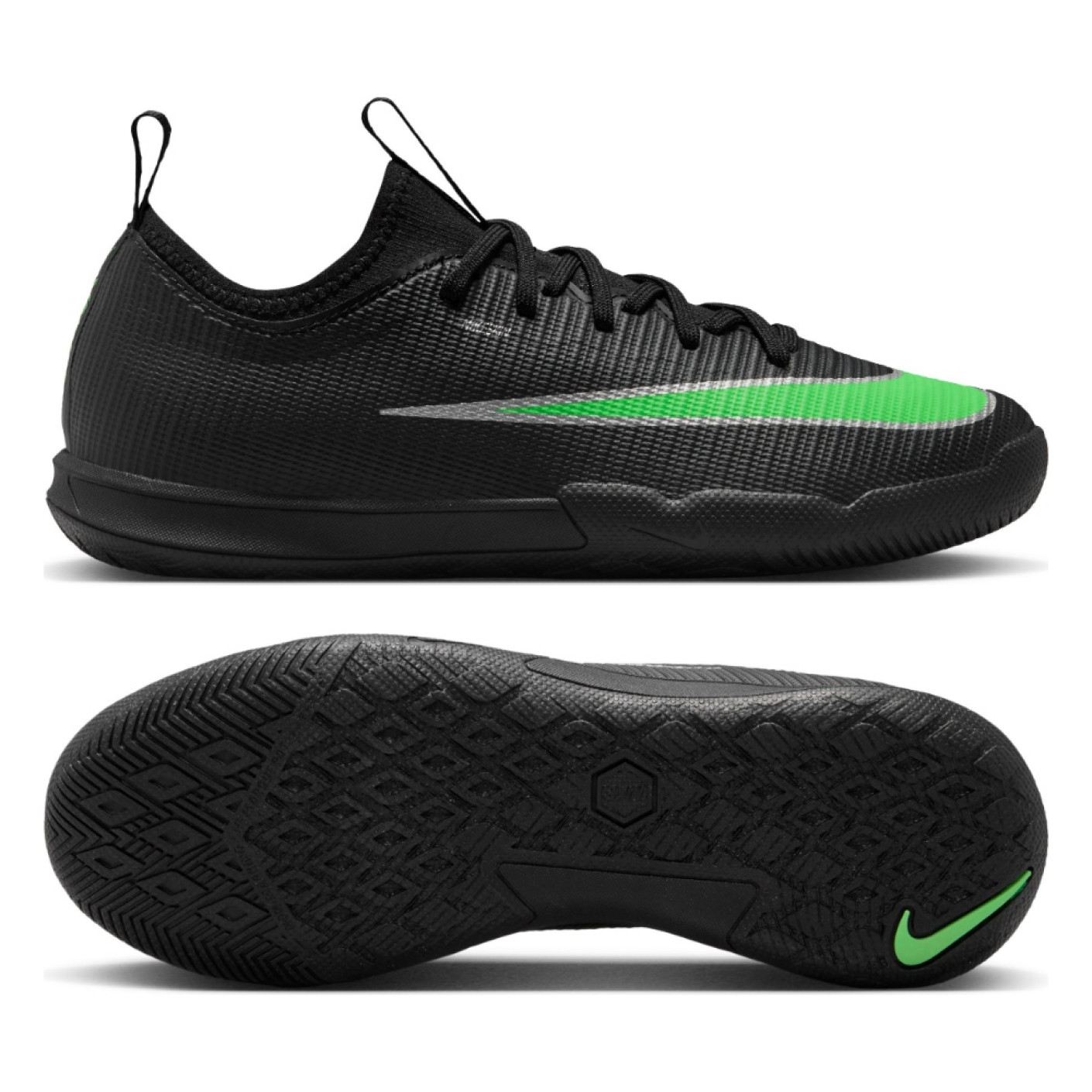 Nike Mercurial Vapor 17 Academy Zaalvoetbalschoenen (IN) Kids Zwart Felgroen Zilvergrijs