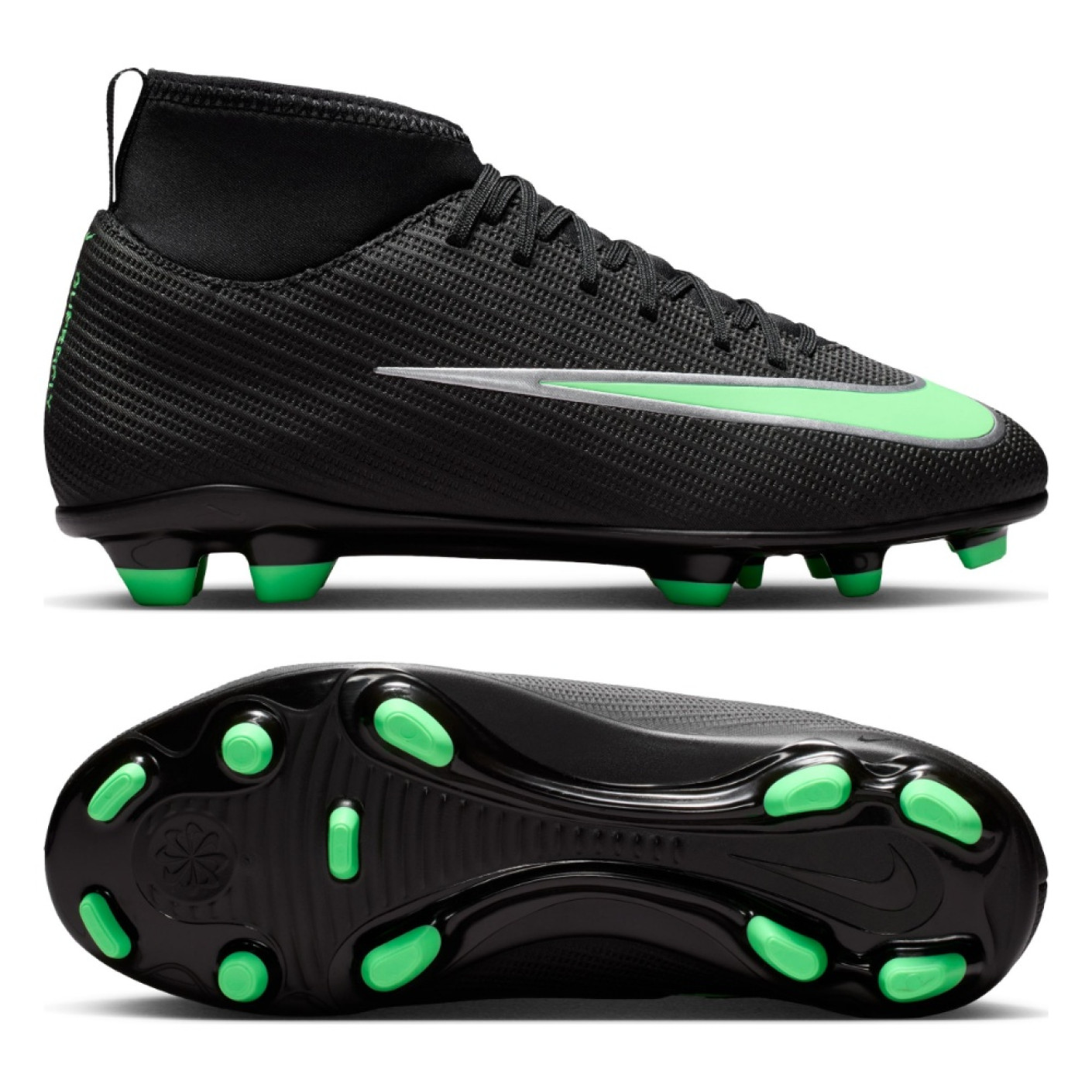 Nike Mercurial Superfly 11 Club Gras / Kunstgras Voetbalschoenen (MG) Kids Zwart Felgroen Zilvergrijs