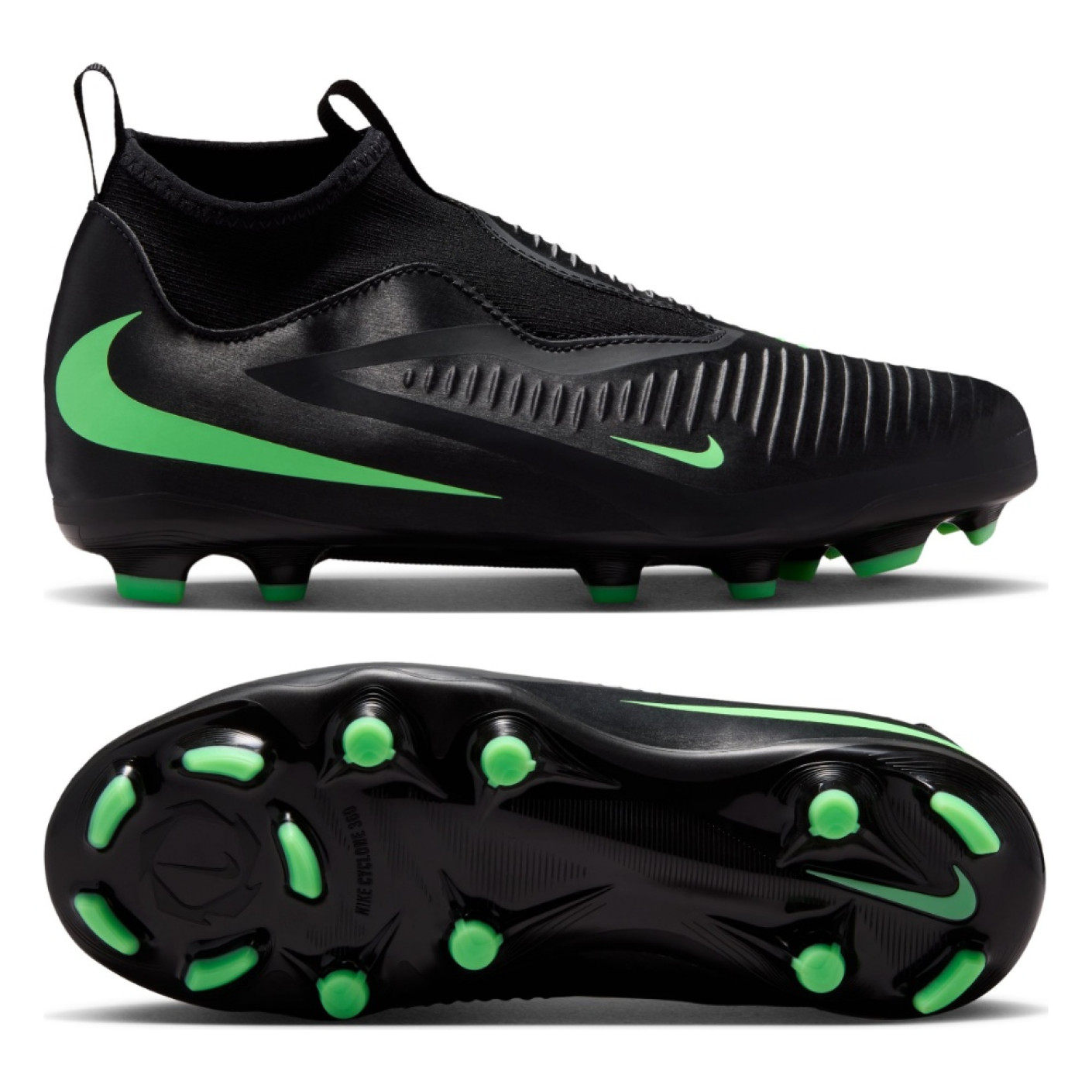 Nike Phantom 6 High Academy Grass/Artificial Grass Football Boots (MG) Kids Black Bright Green