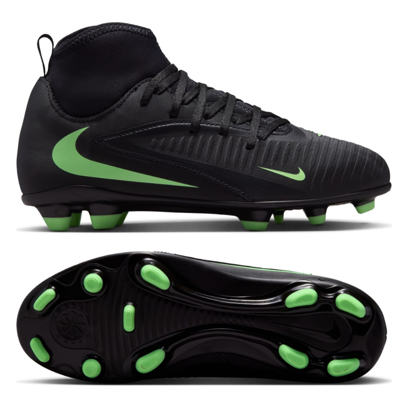 Nike Phantom 6 High Club Grass/Artificial Grass Football Boots (MG) Kids Black Bright Green