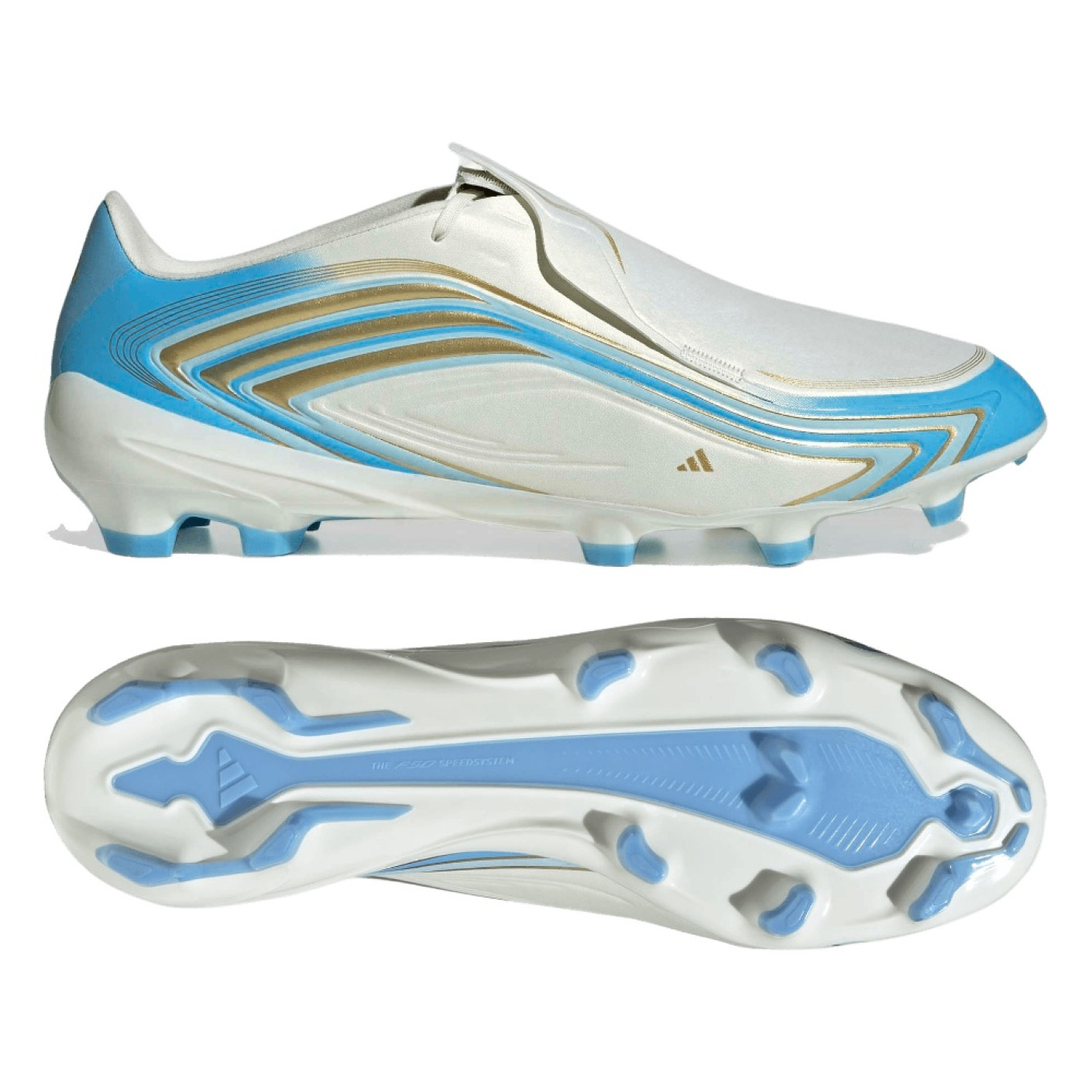 adidas F50 Messi League Gras Voetbalschoenen (FG) Wit Lichtblauw Goud