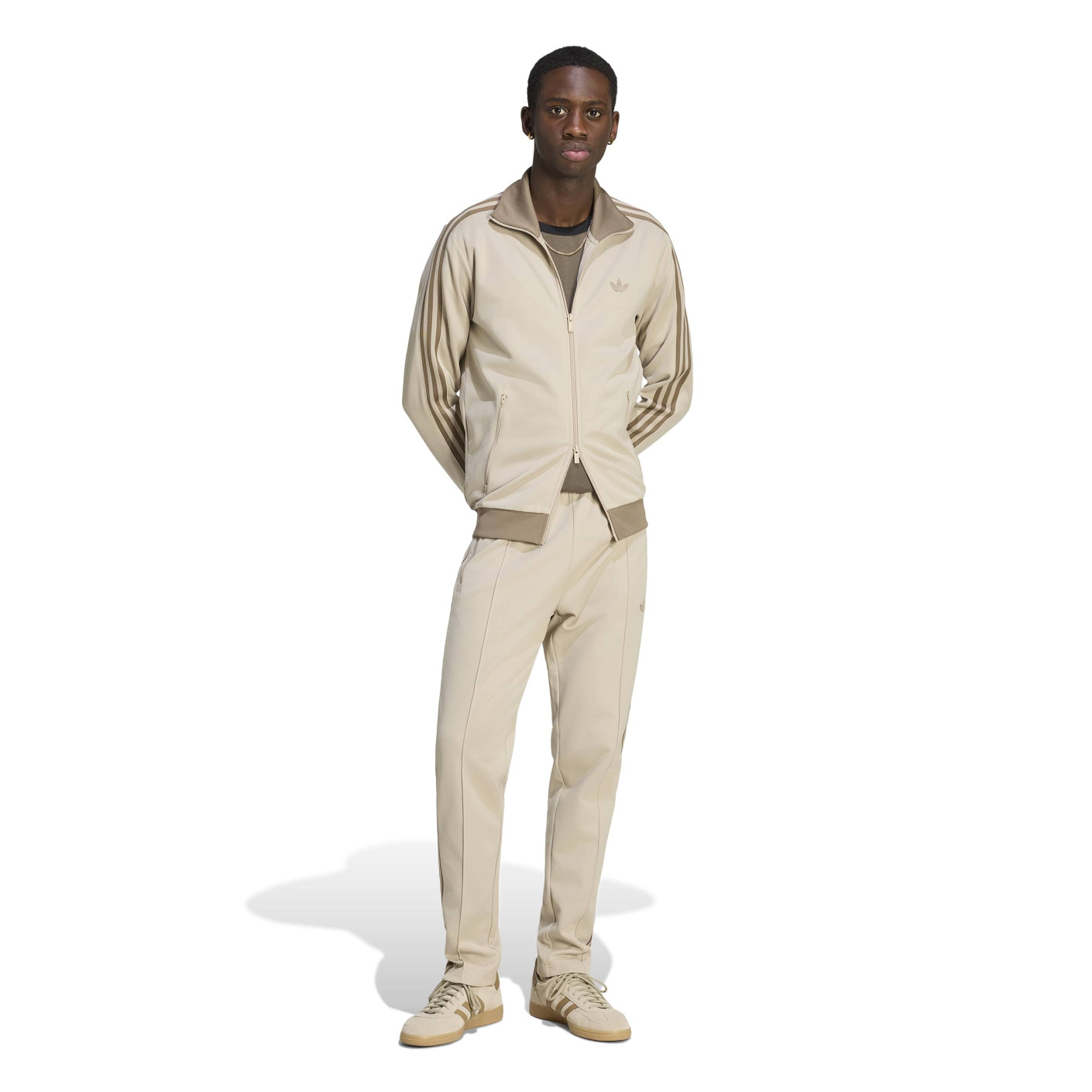 adidas Classic Full-Zip Tracksuit Beige Brown