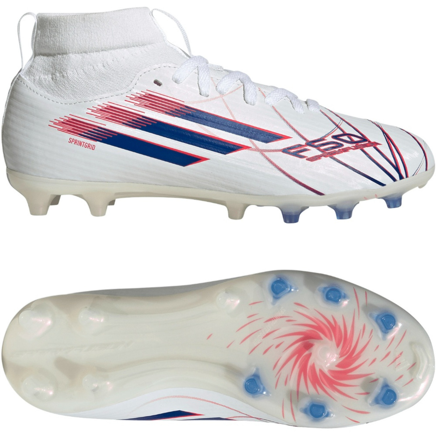 adidas F50 Sparkfusion League Gras / Kunstgras Voetbalschoenen (MG) Kids Wit Blauw Rood